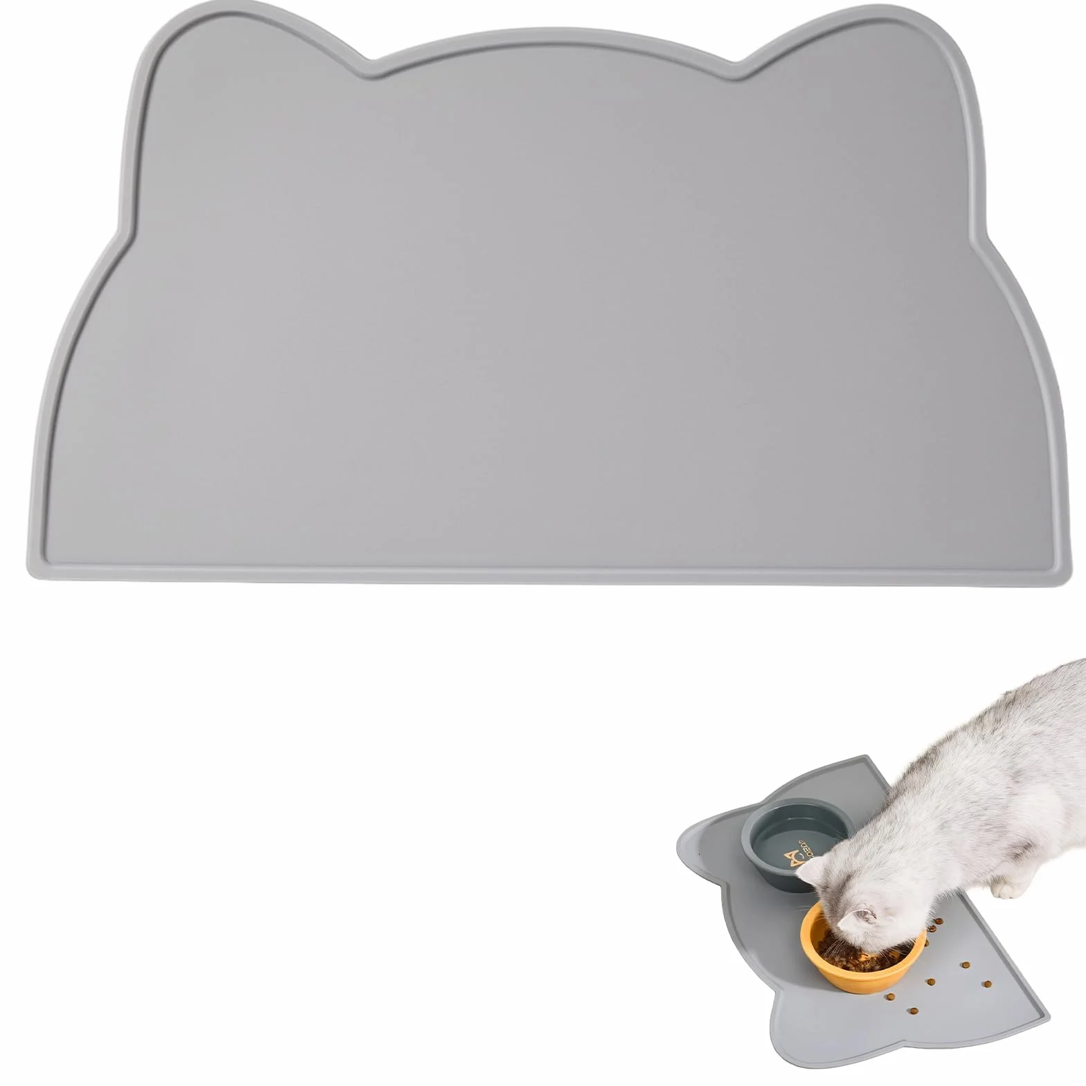Tappetino per ciotola in silicone di alta qualità, piccolo tappeto ciotola per cani e gatti, per ciotole d'acqua e cibo per animali, lavabile in lavastoviglie, facile da pulire. (Grigio Chiaro)
