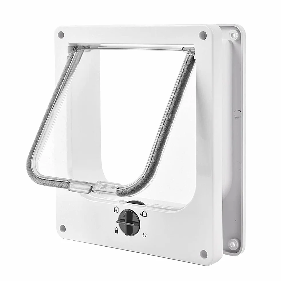 Porta per Gatti Grande, Gattaiola con a 4 Vie con Magneti per Gatti, Portina Gatto Facile da Installare, Porta Basculante per Animali Manuale for Parete/Legno/UPVC (Bianco,L)