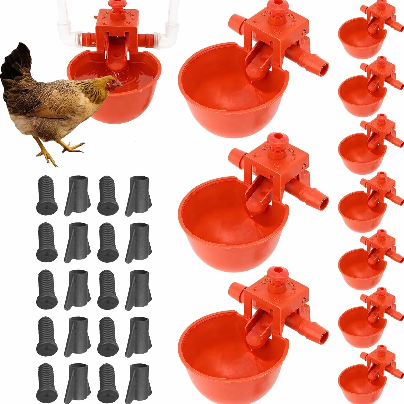 10 Tazze per Abbeveratoio Pollo, Bevitori Automatici in Plastica Mangiatoie Utensili Acqua Potabile, Macchina Bere Pollame Gabbie Abbeveratoio Da 3,5 Pollici Tazza per Uccello Quaglia Piccione Pollo