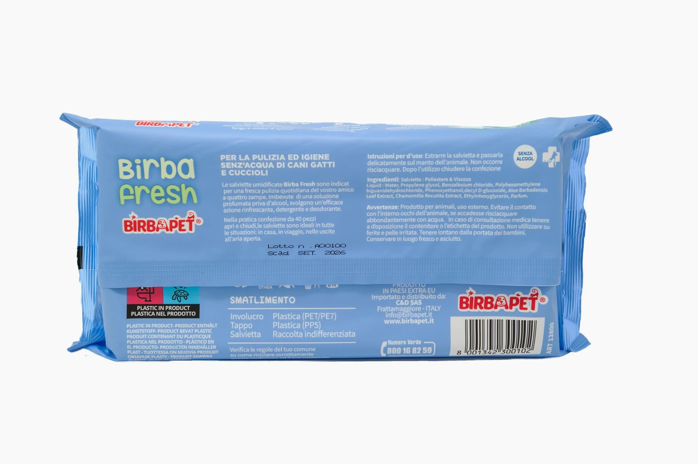 Birbapet Salviette detergenti Birba Fresh Cani Gatti e Cuccioli 40 pz Profumo di Talco dimesione Ogni salvietta 30x20 Maxi [Scegliere la quantità] (12)