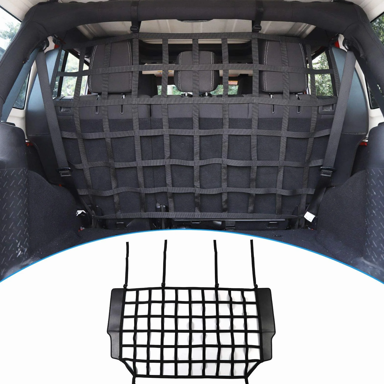 Barriera di Sicurezza per Cani Pet Net per Jeep Wrangler JK JL 4 Porte 2007-2025, Si Adatta Dietro Il Sedile Posteriore, Adatta per Animali di Taglia Media e Grande.