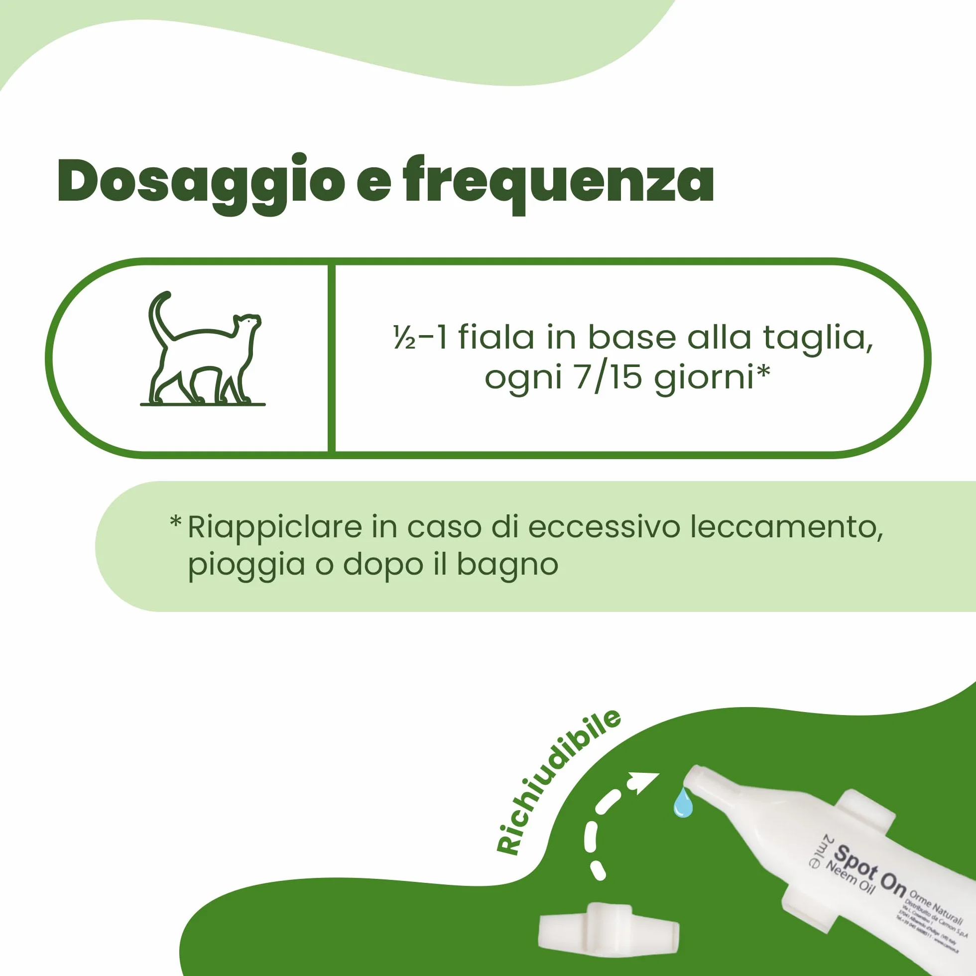 CAMON | Spot-On Protection Gatto, 5 Fiale da 2ml con Olio di Neem e Aminoacidi, Protezione Naturale