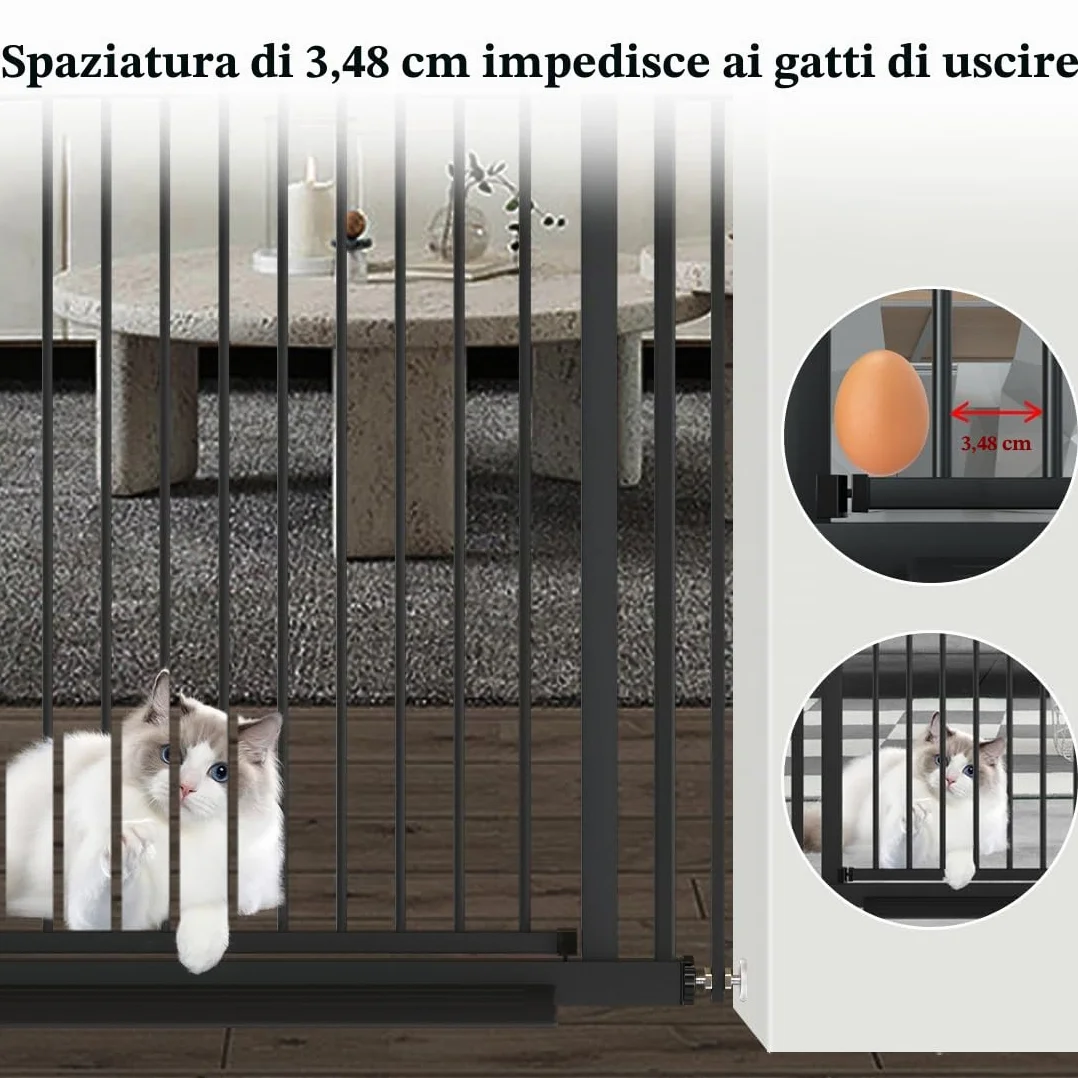 Xifamniy 155 cm Cancello Extra Alto per Gatti Montato a Pressione Auto Chiusura Cancello per Cani Extra Largo 76.5-92 cm Cancello Alto in Metallo per Porte per Gatti e Cani