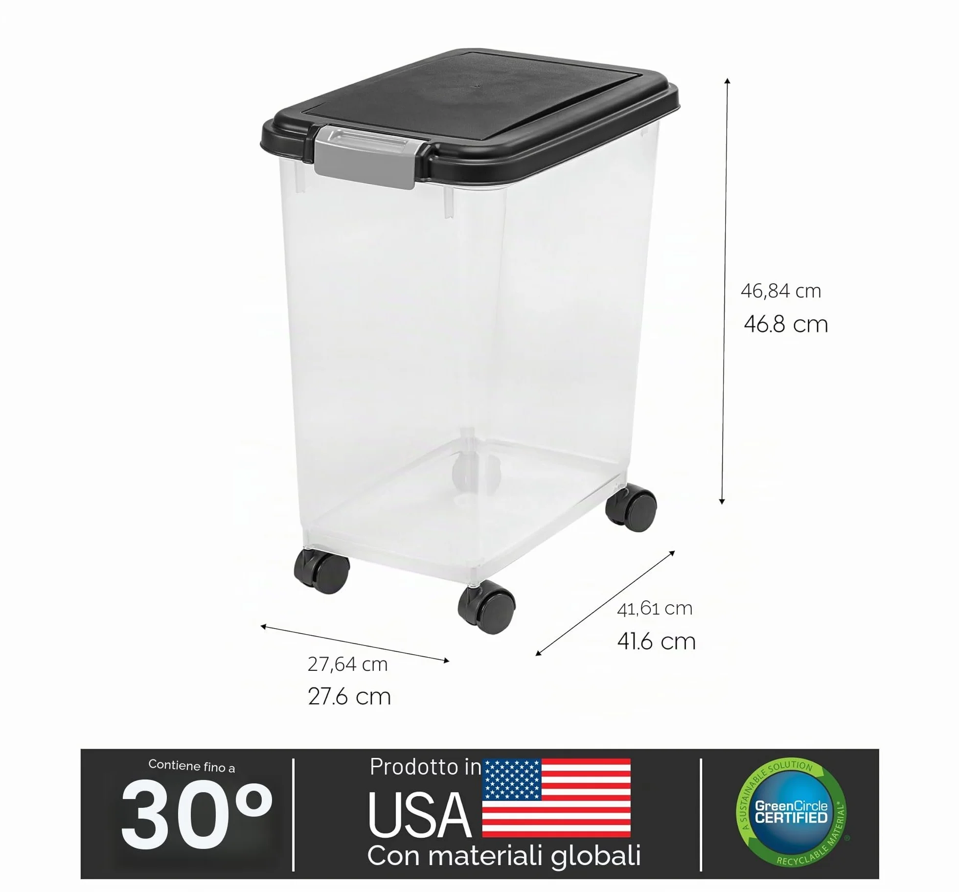 Iris Ohyama, Contenitore per Crocchette Ermetico, 30L/11kg, Nero, Ermetici, Plastica, con Coperchio, Per Cibo per Gatti, Cani, Cibo secco, Crocchette, Dolci, MP-8