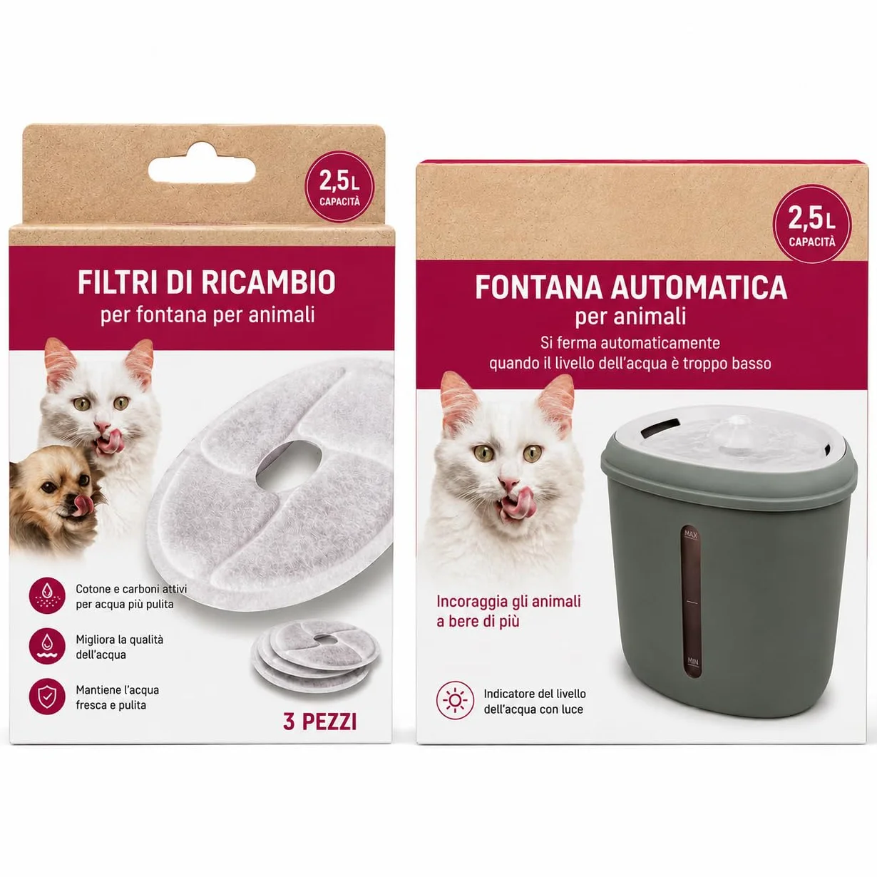 Fontana per Gatti e Cani 2,5 L con Filtro a Carbone Attivo Verde | Indicatore Livello Acqua, Funzionamento Silenzioso, 3 Filtri di Ricambio, Luce Indicatore, Dispenser Automatico