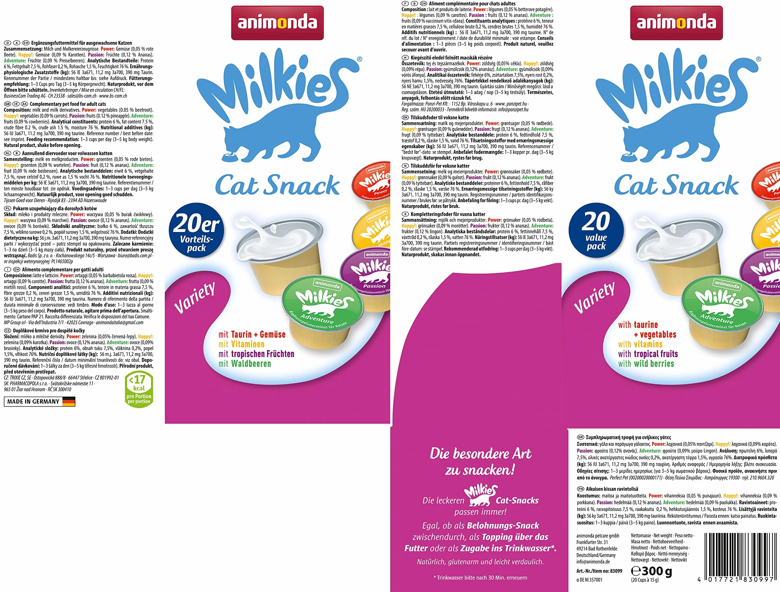 animonda Milkies Power, latte per gatti porzionato, Variety, 4 x 20 capsule da 15 g