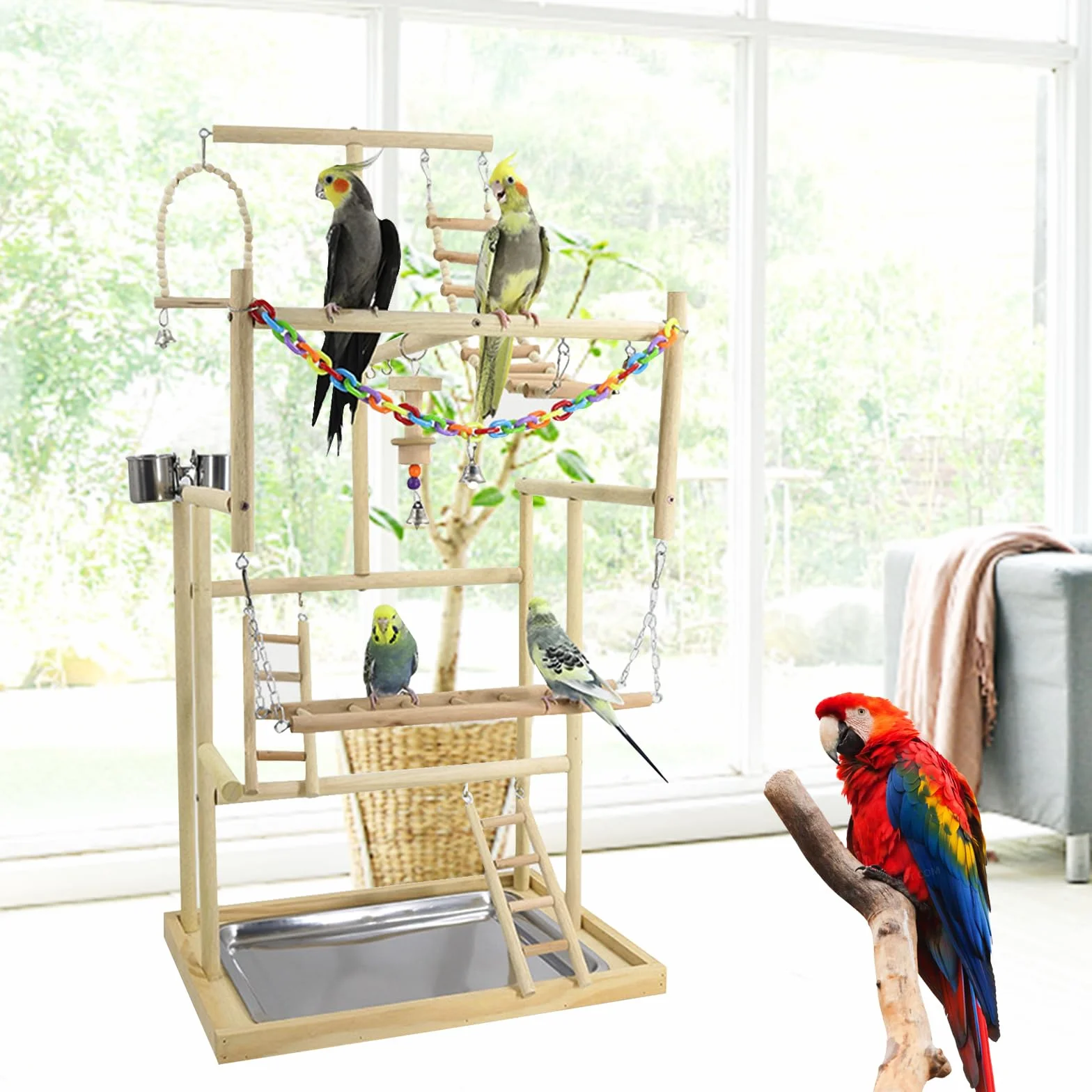 Parco giochi per calopsitte 4 livelli supporto per pappagalli palestra legno naturale per parrocchetti