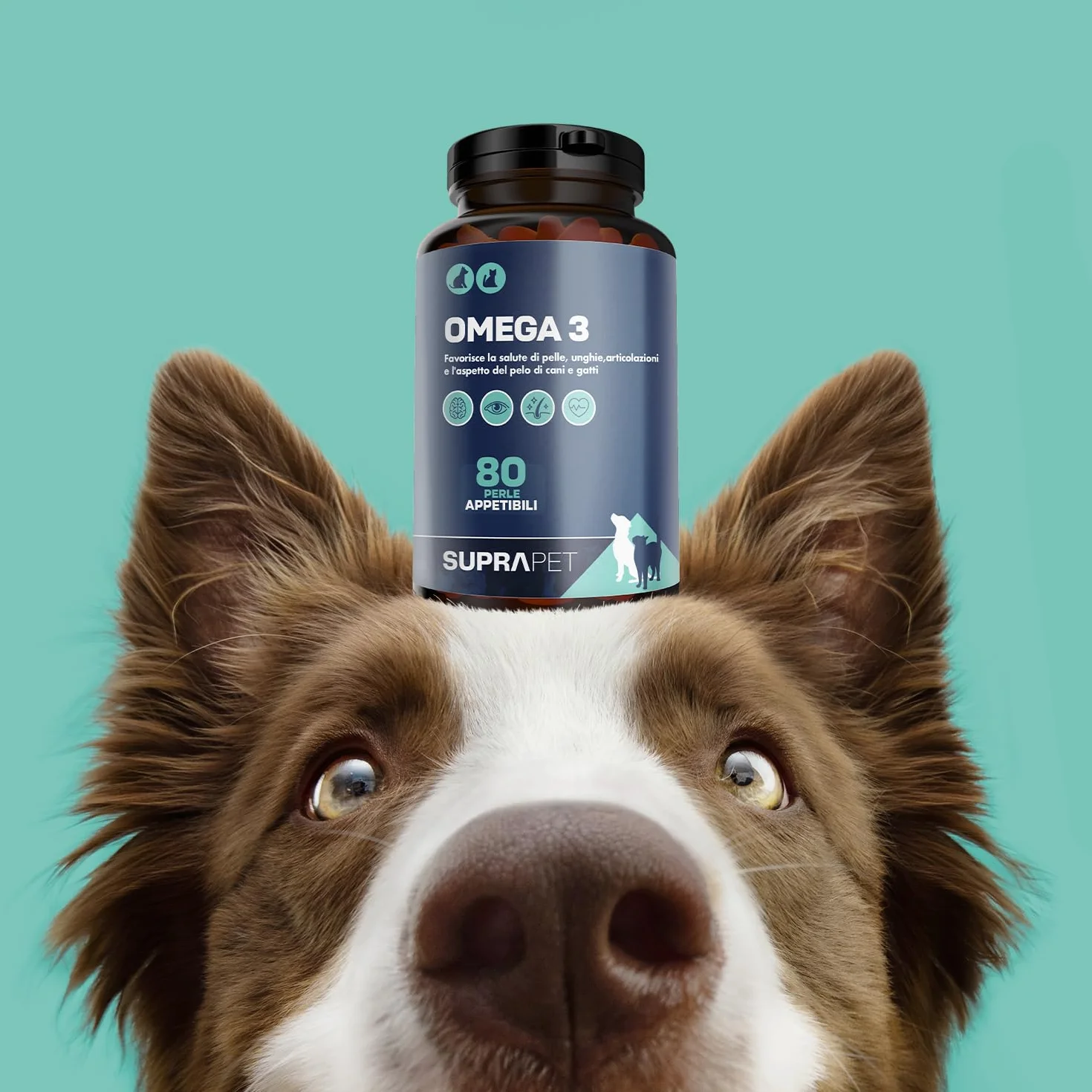 Suprapet Omega 3 per Cani e Gatti Olio di Pesce, EPA, DHA e Vitamina E 80 Perle. Mangime Complementare Naturale per Pelo e Articolazioni (80 unità (Confezione da 1))