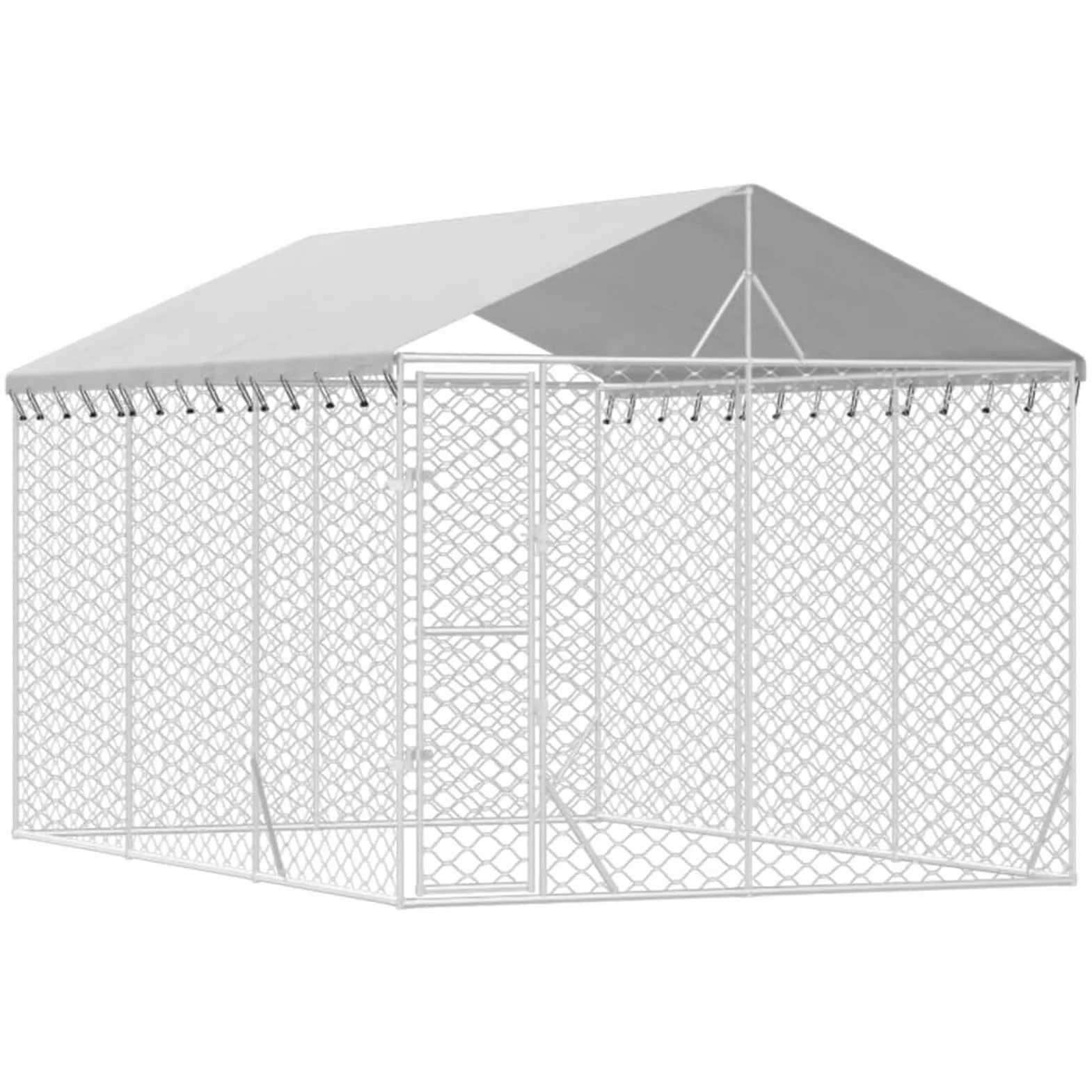 Gabbia per Cani con Tetto Kennel per Cani da Esterno Recinto per Cani da Esterno a Maglie in Acciaio Zincato Box per Animali con Porta con Serratura-3 x 4.5 x 2.5 m