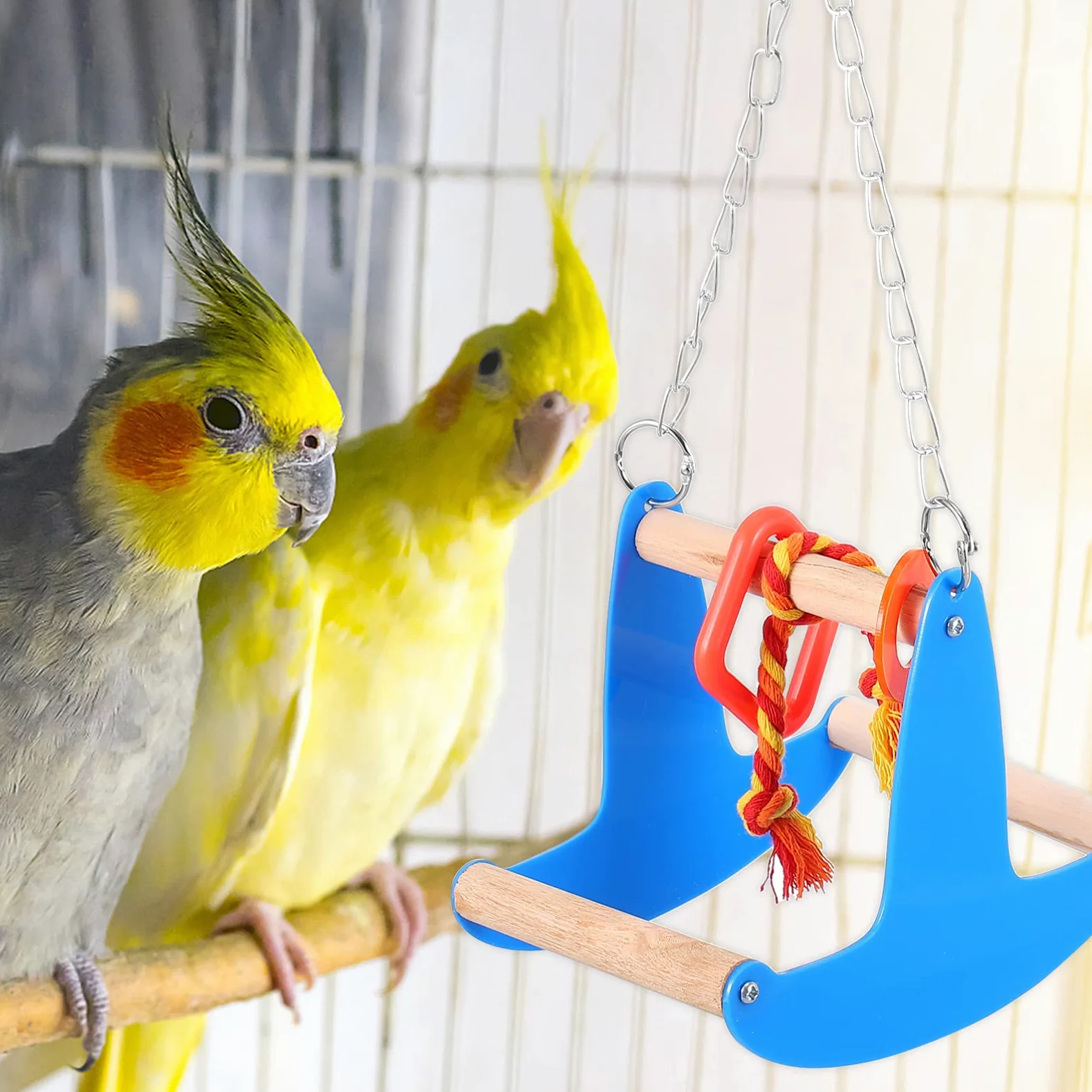 VANZACK 3pezzi Giocattolo Da Masticare Per Uccelli Altalena Creativa Per Pappagalli e Parrocchetti Accessorio Da Appendere Per Gabbie Colori Vivaci e Materiale Resistente