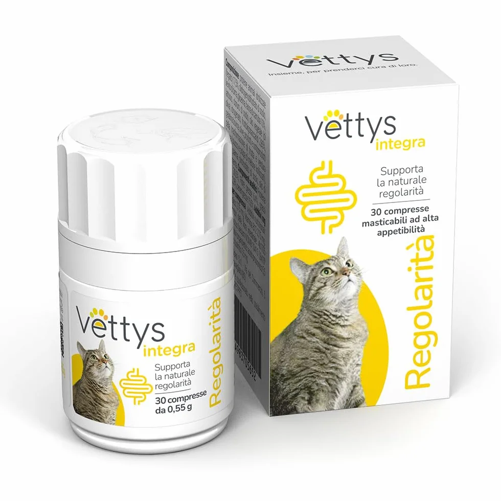 Vettys Integra Regolarità Gatto - Integratore per la Flora Intestinale - 30 Compresse Masticabili