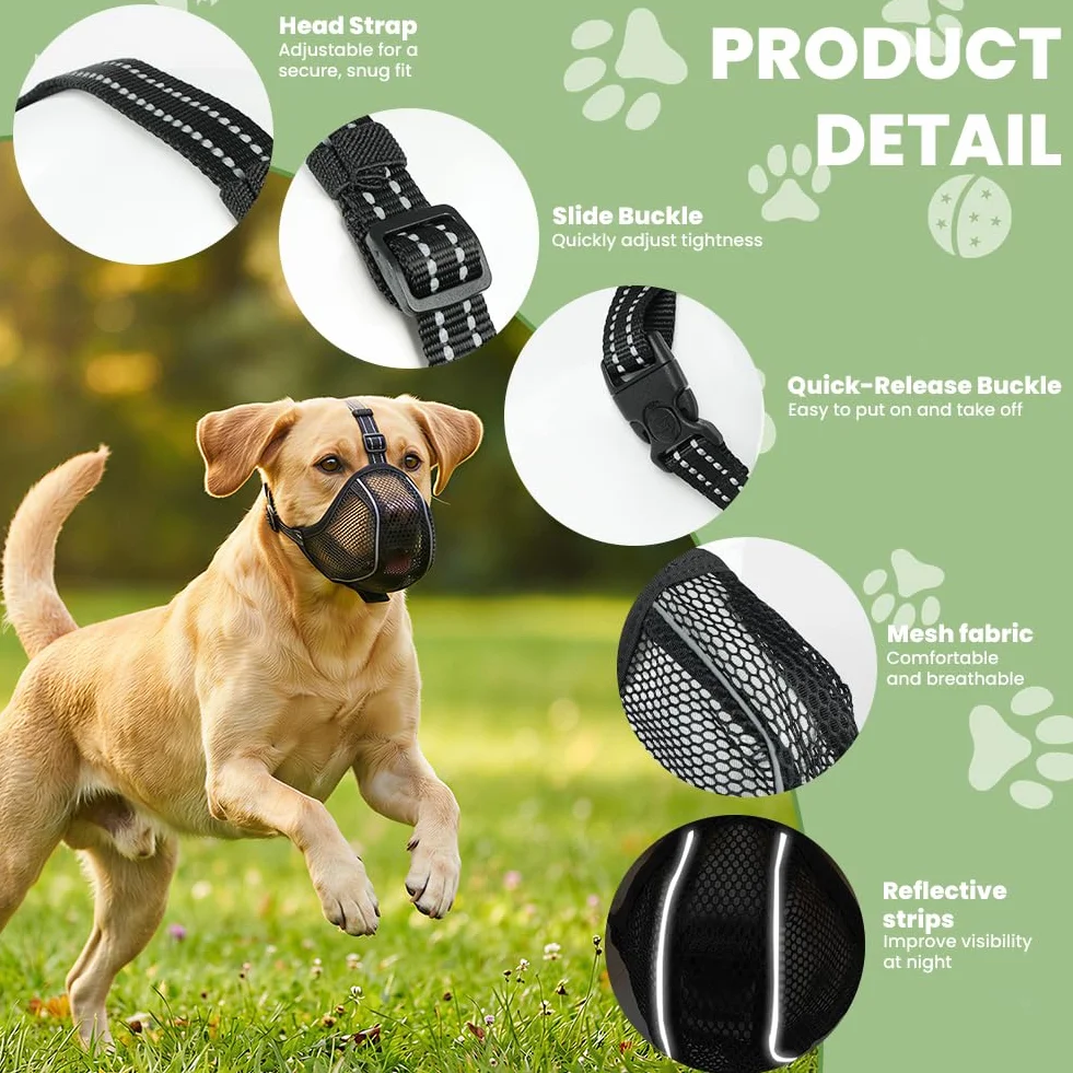 AUAUY Museruola per Cane, Museruola Riflettente Regolabile, Materiale a Rete Morbido, Impedisce di Mangiare e Leccare, Museruolas Anti-Morso e Anti-Abbaio per Diverse Razze Canine (Nero,XL)