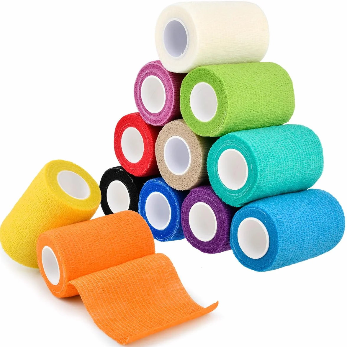 Benda Elastica Autoadesiva 12 Rotoli 7.5cm x 4m Bendaggio Adesivo Coesivo Sportivo