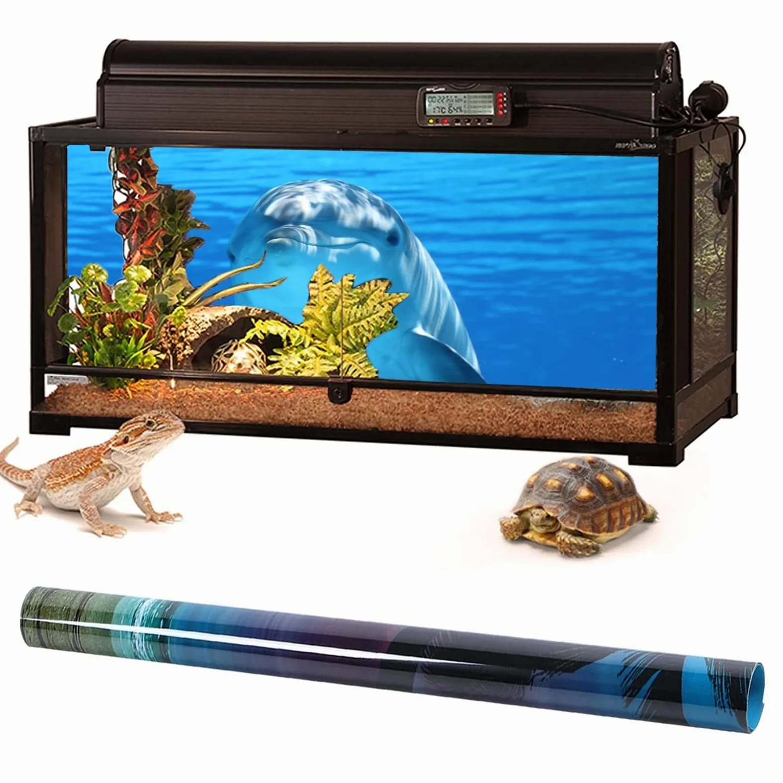 NIMOSA Adesivo sfondo acquario, adesivo per acquario, sfondo acquario, delfini oceanici in PVC, sfondo acquario, poster subacqueo, decorazione murale, 122 x 76 cm