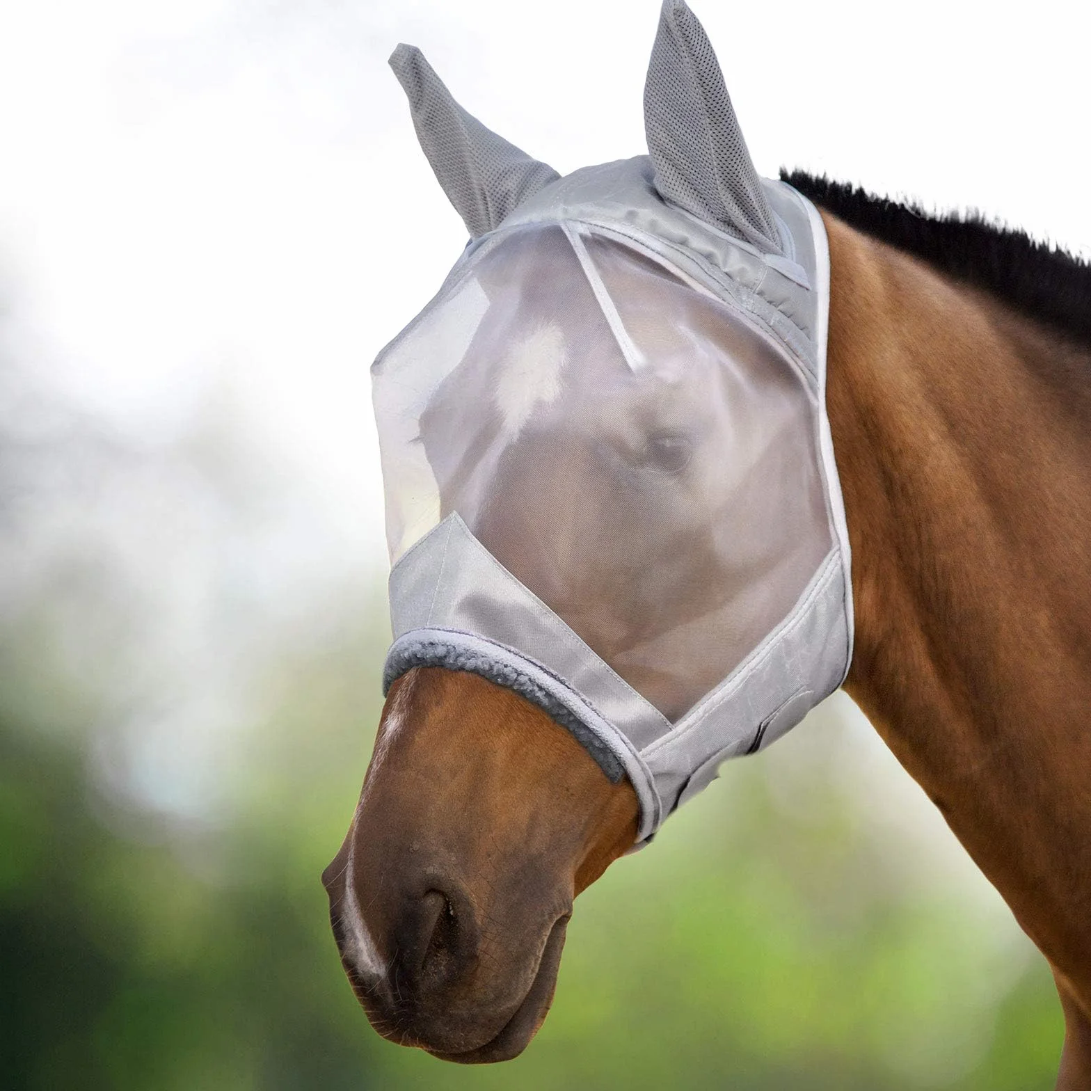 Harrison Howard CareMaster Maschera Anti-Mosche per Cavallo UV Protezione con para Orecchie Argento