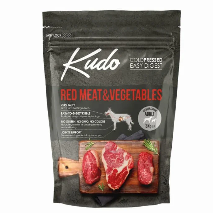 Kudo Red Meat – crocchette per cani low grain pressate a freddo con Manzo. 3kg