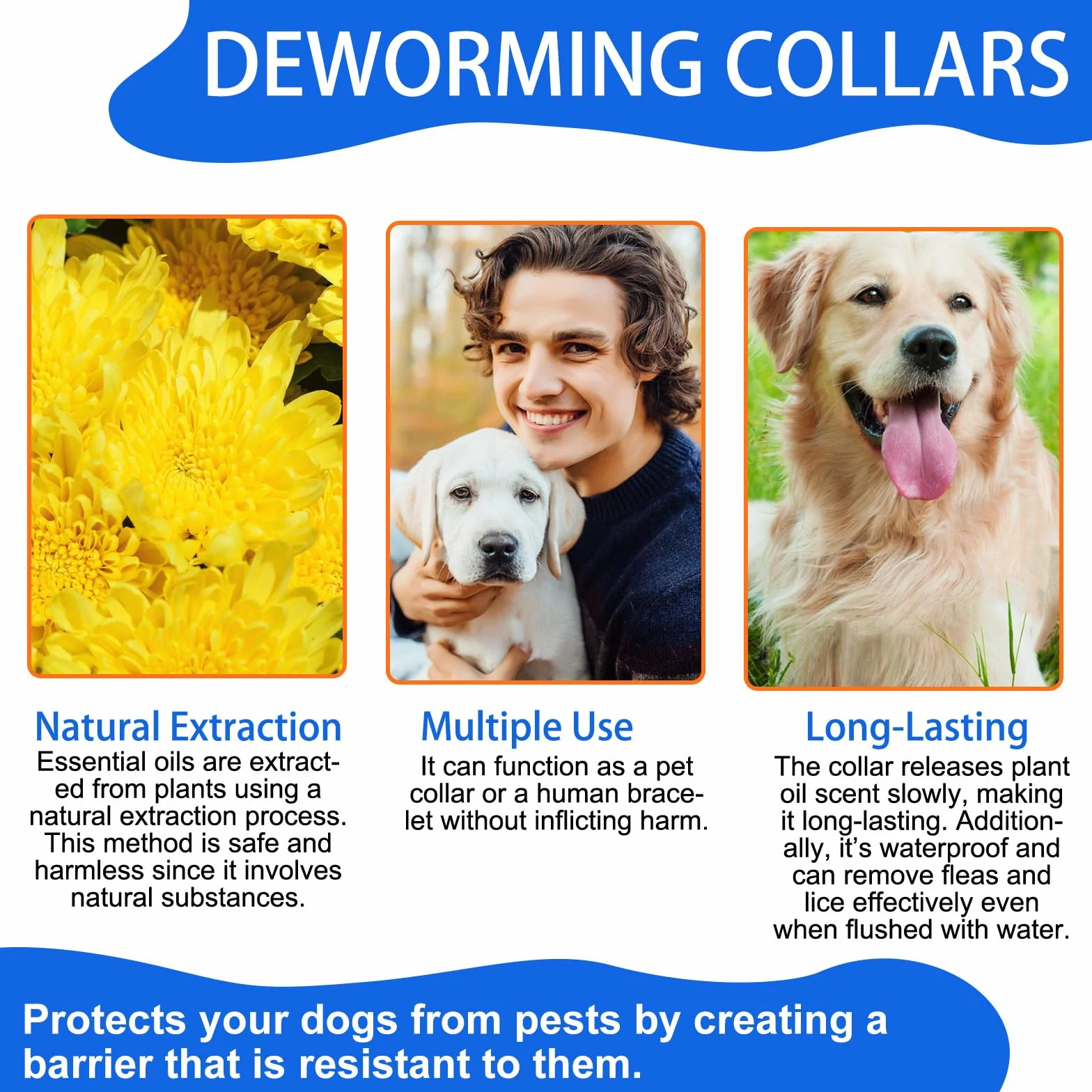 4 Pezzi Collare Antiparassitario per Cani, Naturali Collare Antipulci e Zecche per Cani, Collare Regolabile Impermeabile,Elimina pulci, zecche, pidocchi