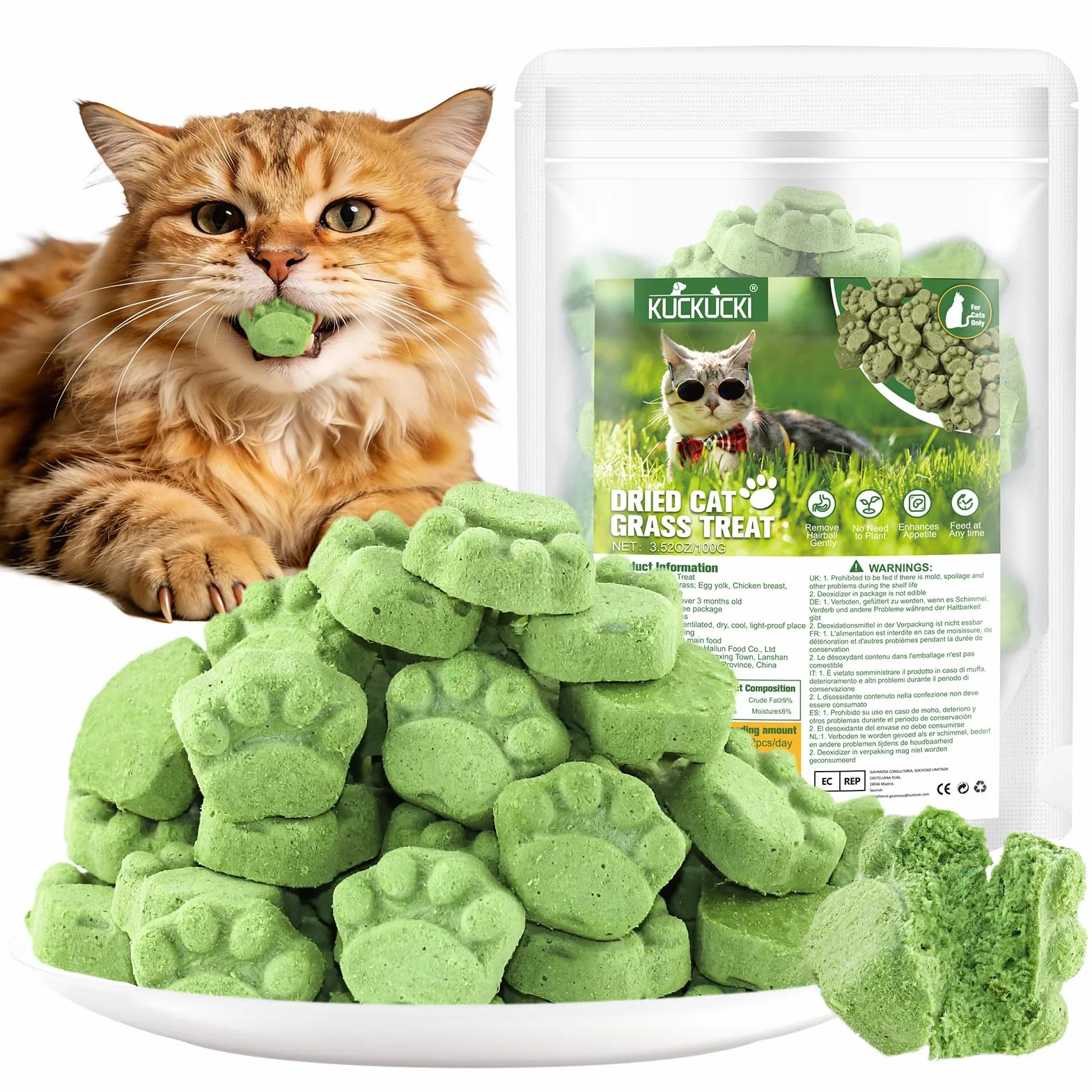 100g Bastoncini di Erba for Gatti, Snack per Gatti Erba da Gatto, Giocattolo Dentale per Gatto, Liofilizzato con Erba Gatta per la Pulizia dei Denti