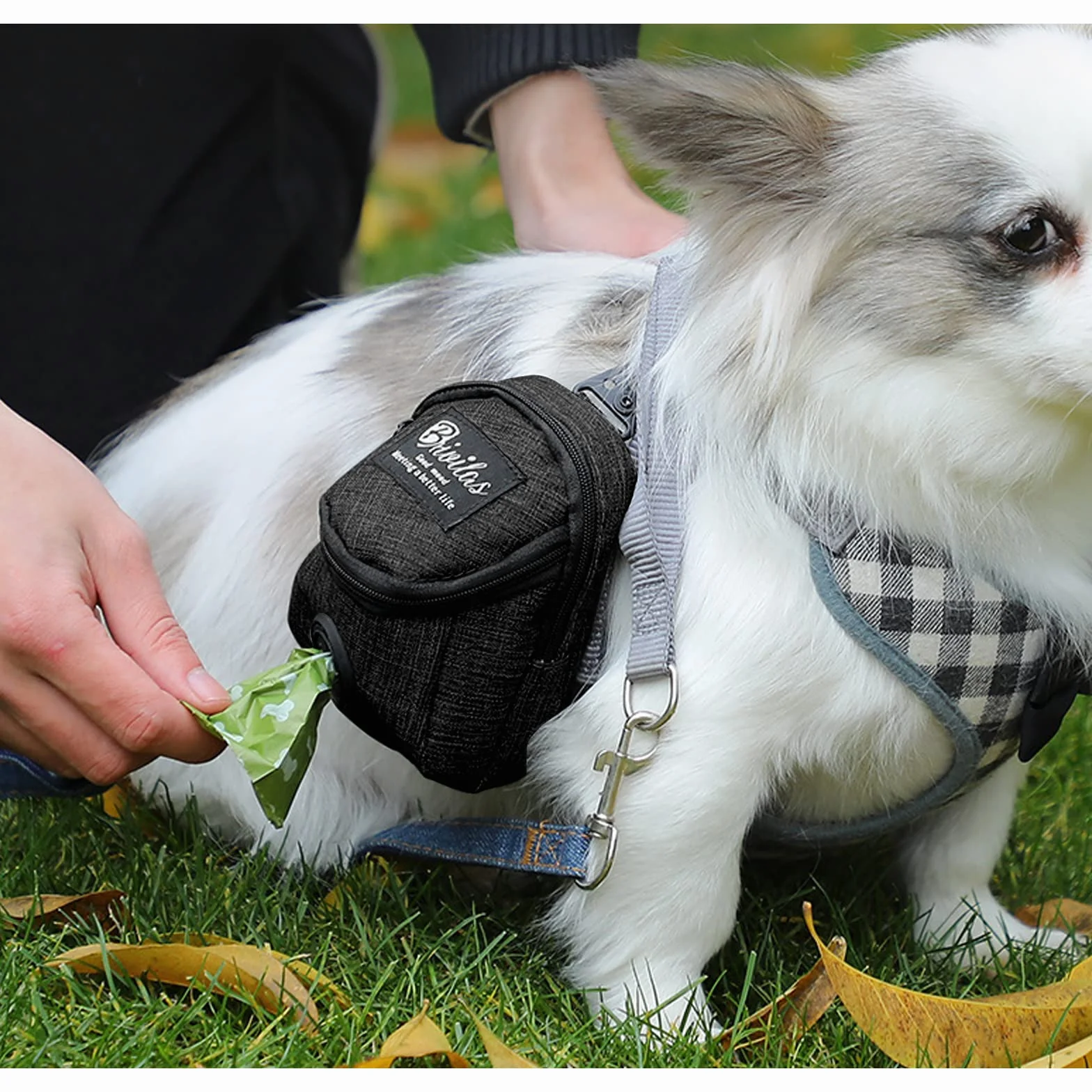 FuninCrea Borsa per Cibo per Cani, Borsa Addestramento Cani con Dispenser per Cacca Integrato per Passeggiate in Tessuto OxfordBorsa Addestramento Cane Allenamento all'aperto (Nero)