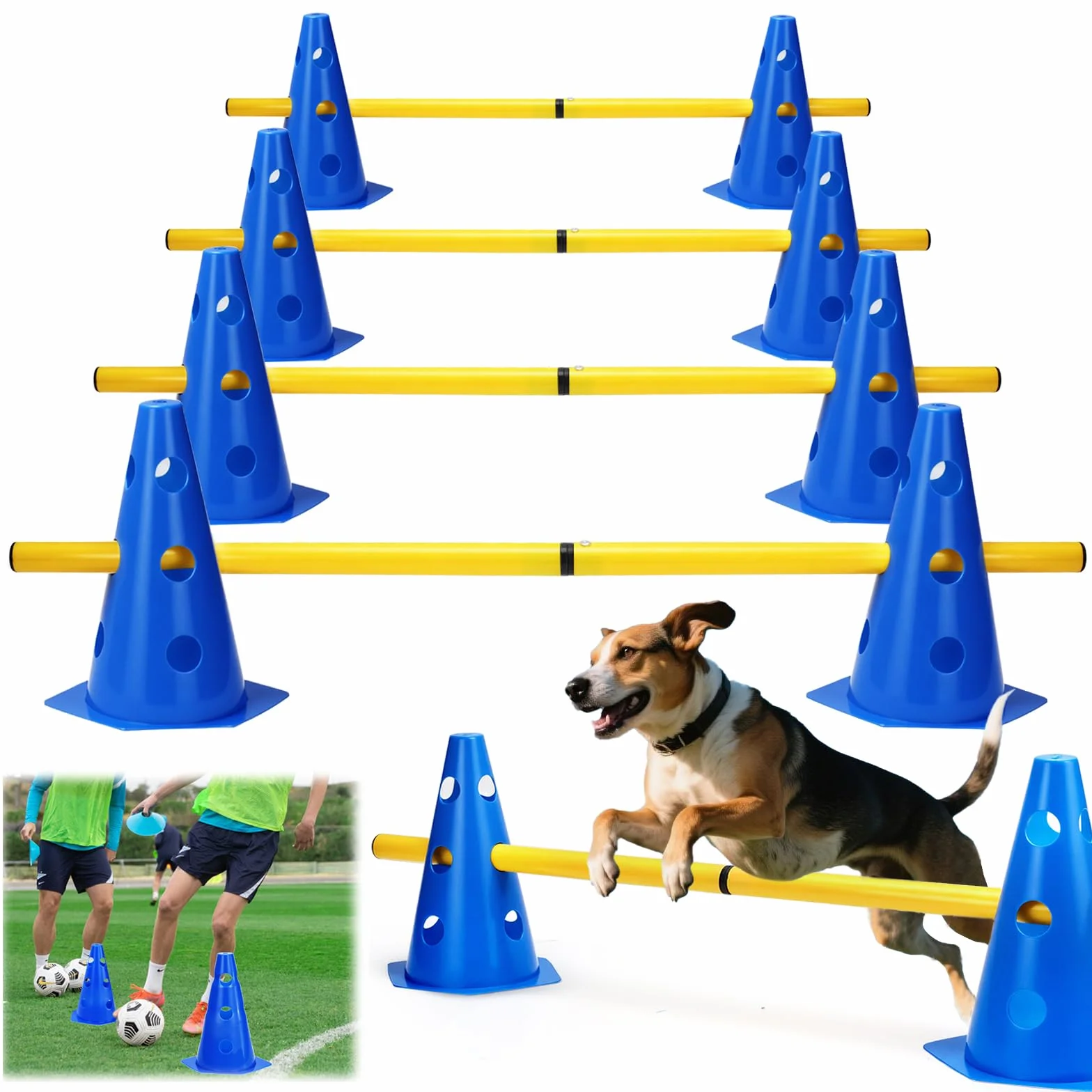 Set di agilità BHHTBB per cani, ostacoli per bambini e cani, per saltare, cavalletto per cani, 8 coni da 23 cm di altezza + 8 pali da 80 cm di lunghezza, per esercizi di addestramento