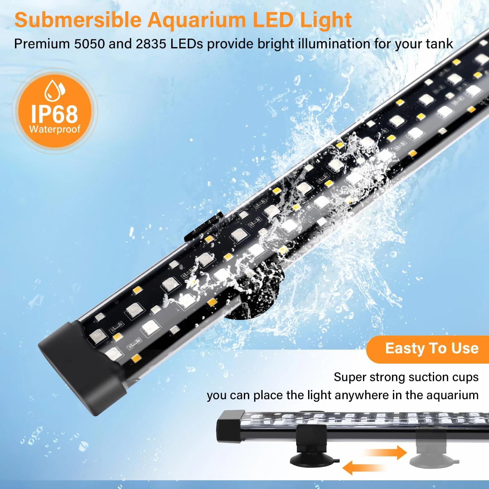 hygger Luce LED Sommergibile per Acquario, 14W 38cm Modalità 24/7 per Serbatoio Pesci con 5 File di Perline, con Timer 9 Colori e Luminosità Regolabile, Luce a Spettro Completo IP68 Impermeabile per