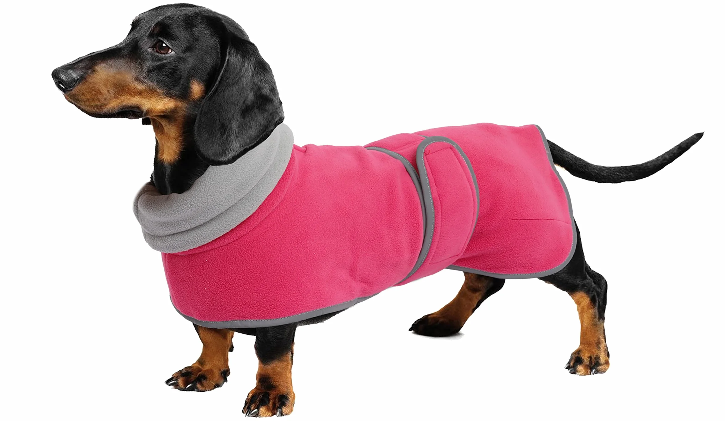 Geyecete -Invernale Cappotto per cane bassotti, con fodera in pile caldo, abbigliamento da esterni in pile polare per cani, con Foro per Imbracatura,Giacca per cani piccola y media-Rosa-S