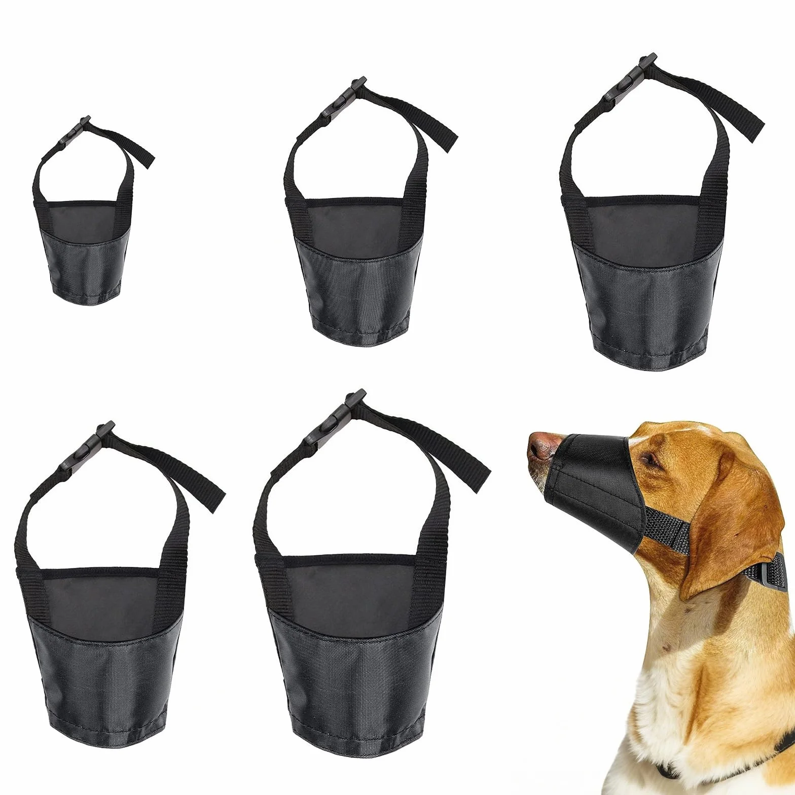 5 Pezzi Museruola per Cani, Museruola Cane Regolabile, Museruola per Cane Nero, Museruolas Antiabbaio Cani per Cani di Taglia Piccola, Media e Grande, Prevenire Morsi Abbaiar Masticare