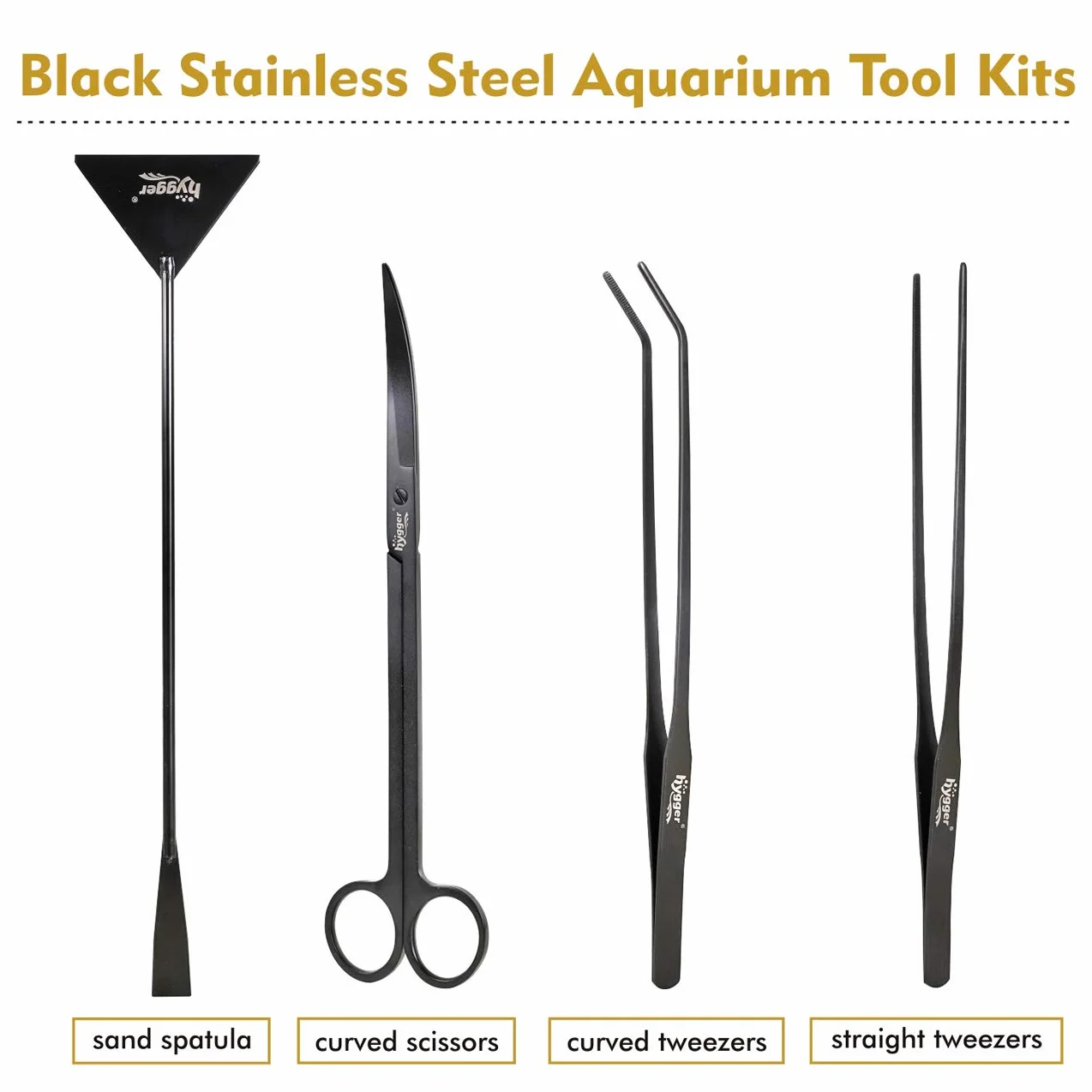 hygger Attrezzi Acquario Aquascaping Kit Acquatica Strumenti Set,4PCS Acqua Piante Pinzette Forbici Spatola Kit per l'acquario Landscaping e l'Acquario Pulizia