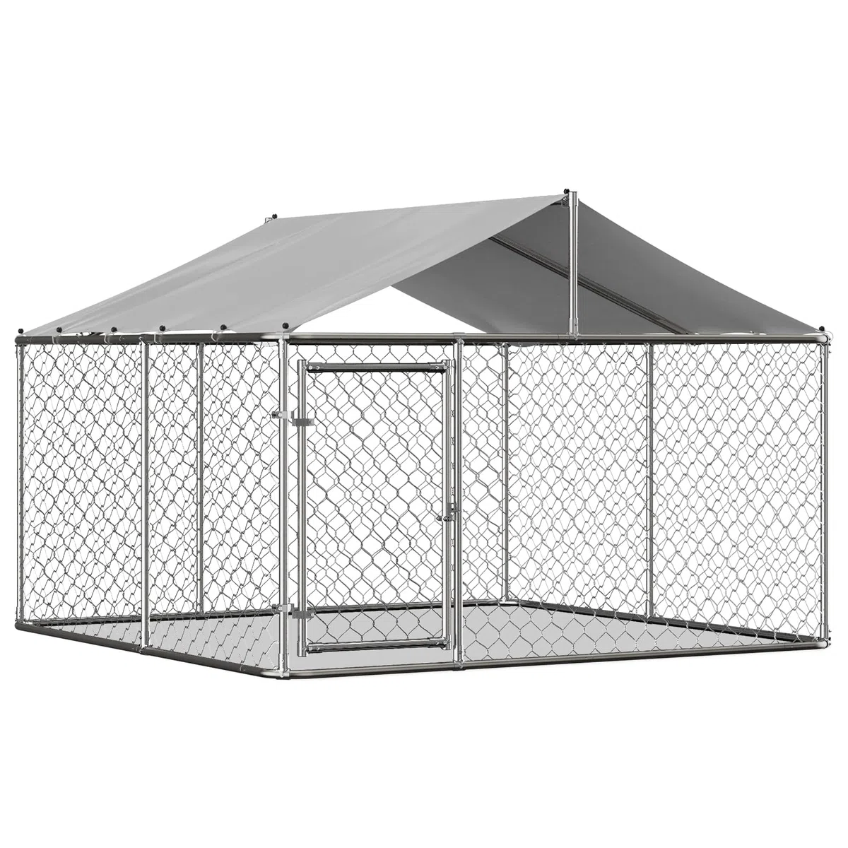 Cuccia per cani da esterni, 230 x 230 cm, con tetto e lucchetto, stabile beccuccio per cani in acciaio zincato con telo protettivo per giardino e terrazza