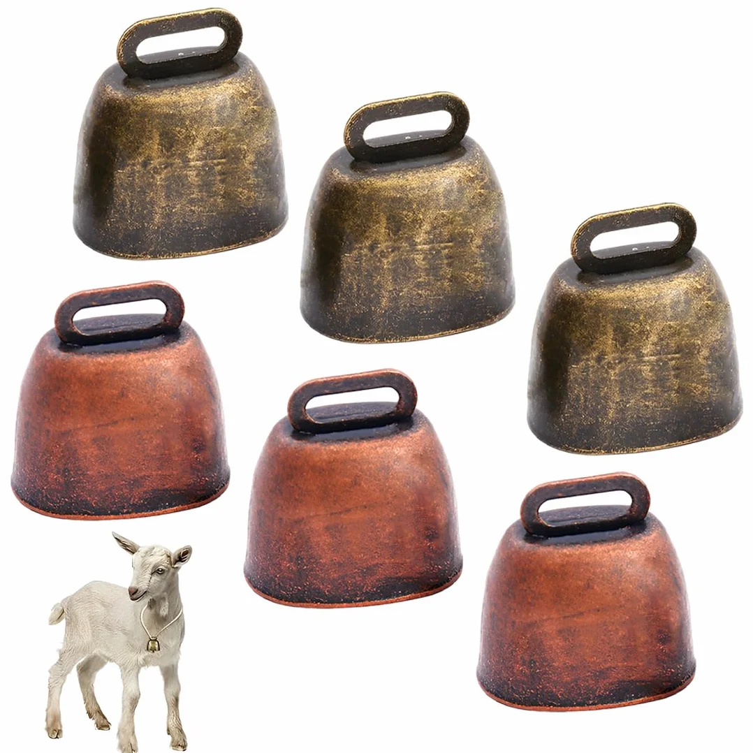 6 Pezzi Campanaccio Mucca Antique Metal Bells For Cow Horse Sheep Copper Cattle Brass Bells Metal Pet Bells (Bronze)