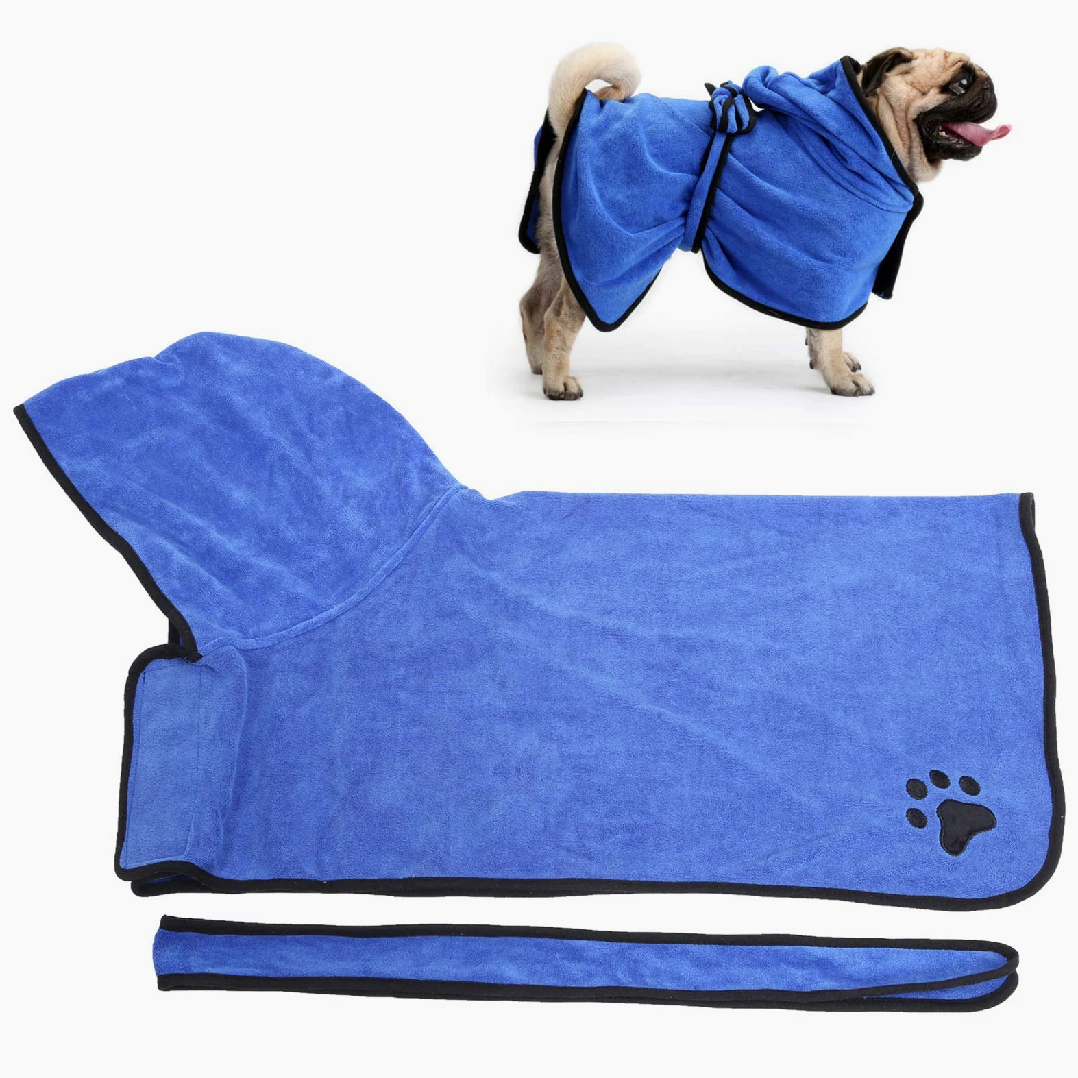 Accappatoio per animali in fibra con cintura, asciugamano per (XL) | Accappatoio per cani con cappuccio, realizzato in tessuto di fibra assorbente, dotato di cintura regolabile e chiusura al