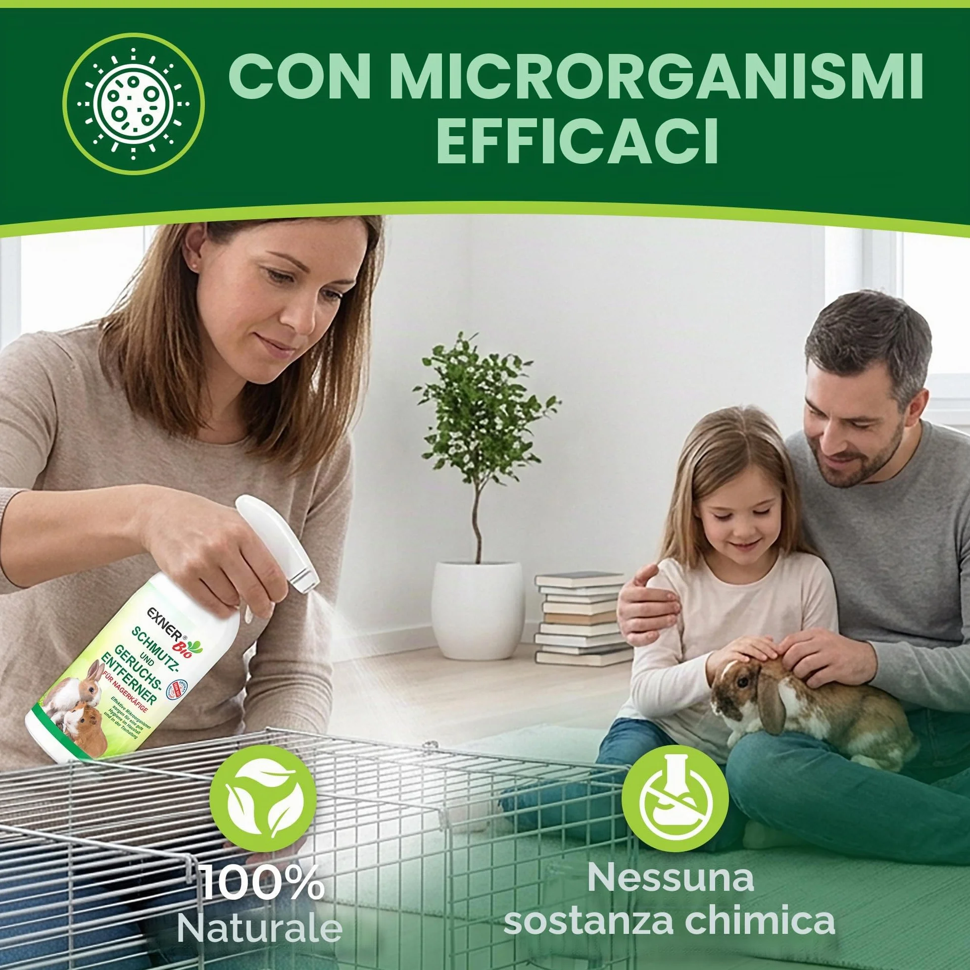 Antiodore e sporco per gabbie di roditori, con microrganismi contro le feci, l'urina e gli odori degli animali domestici, 100% naturale e delicato, flacone spray da 500 ml