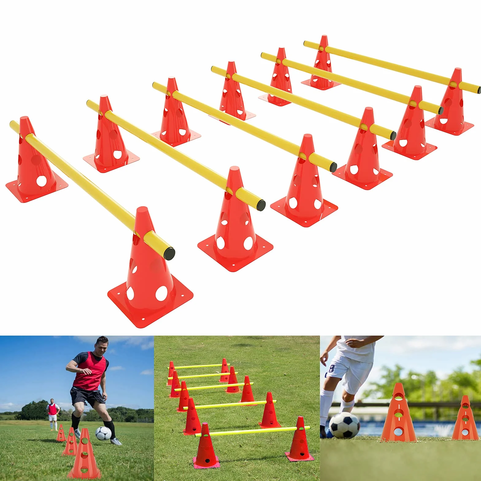 YRHome Set di 6 accessori Agility per l'allenamento di coordinazione, set per cani, accessori per allenamento agility, 12 coni multiuso e 6 aste, regolabili in altezza, multifunzionali