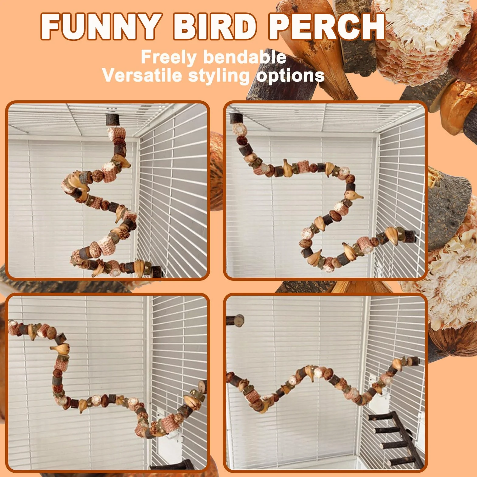 Posatoio per Uccelli, Posatoi per Pappagalli Giochi Inseparabili Accessori per Gabbie Giocattolo per Cockatiels (80cm)