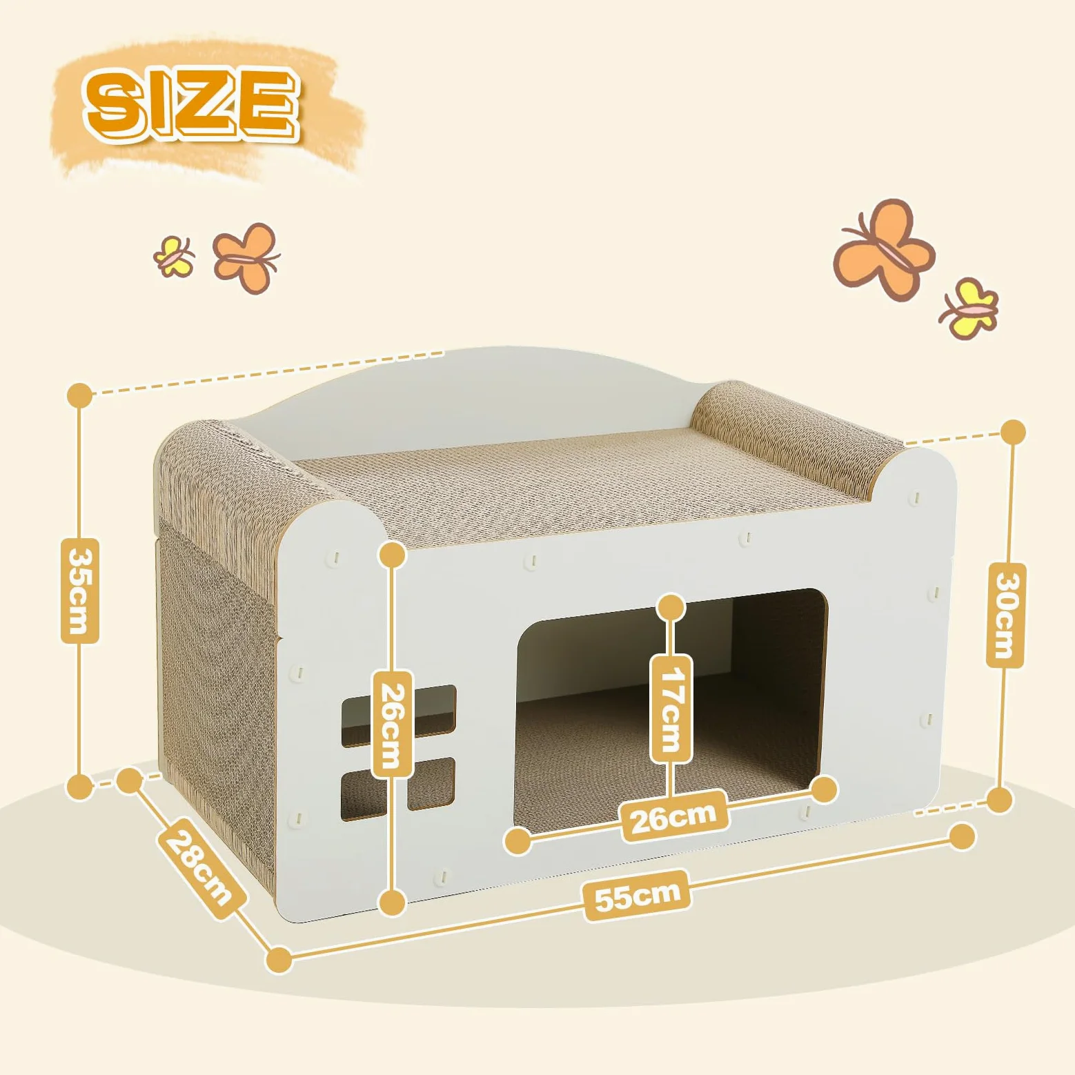 PAWZ Road Tiragraffi per gatti 2 in 1, per uso su tutti i lati, in cartone ondulato, per interni, 55 x 27,5 x 35 cm, bianco