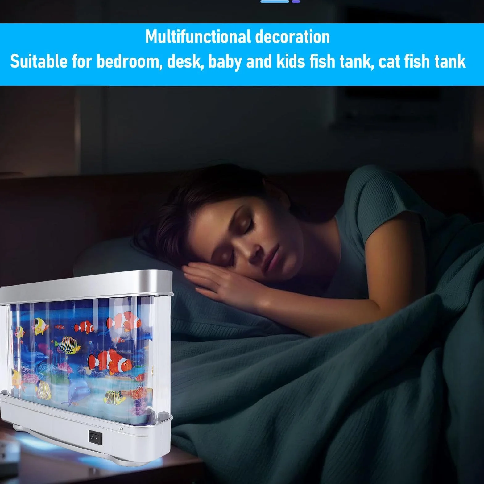 Acquario artificiale per pesci finti, 5V Mini acquario artificiale decorativo con pesci tropicali in movimento lampada multifunzionale con spina mobile per camera da letto e ufficio