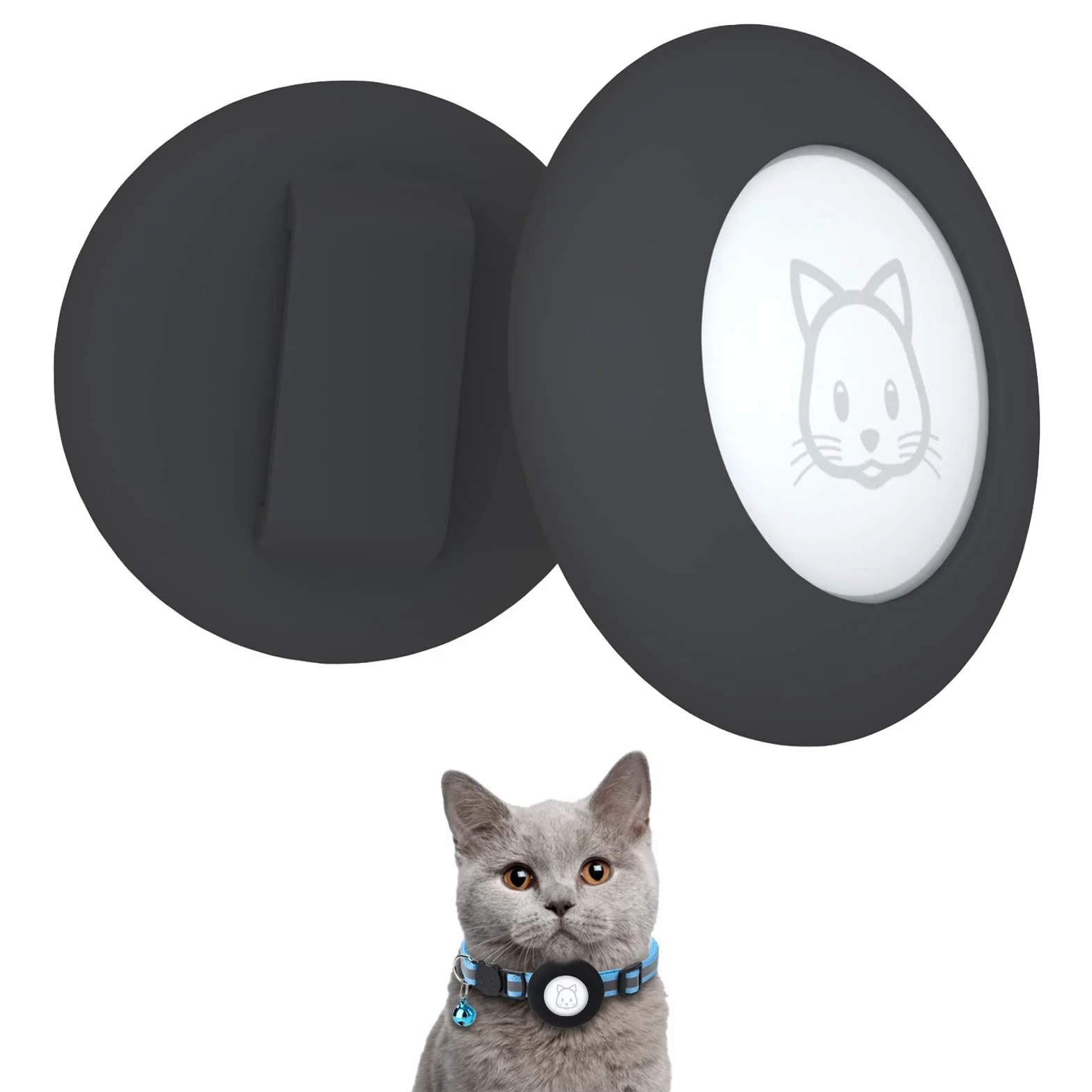 SimpleThings Airtag, supporto per collare per gatti, custodia protettiva in silicone per Airtag, confezione da 2 custodie impermeabili per Apple Airtag, collare per cani e gatti entro 3/8", nero e