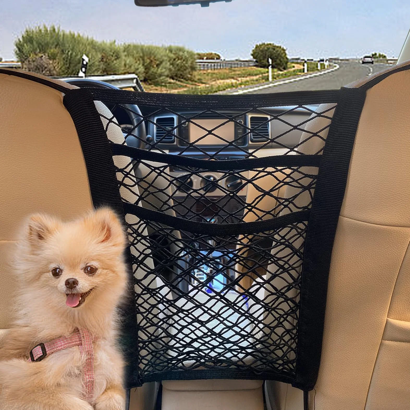 Divisorio Auto per Cani Universale,Tasca Rete Elastica Portaoggetti Auto a 3 Strati,Rete Macchina Organizzatore per Custodia Sedile per Riporre il Conducente Accessori Auto