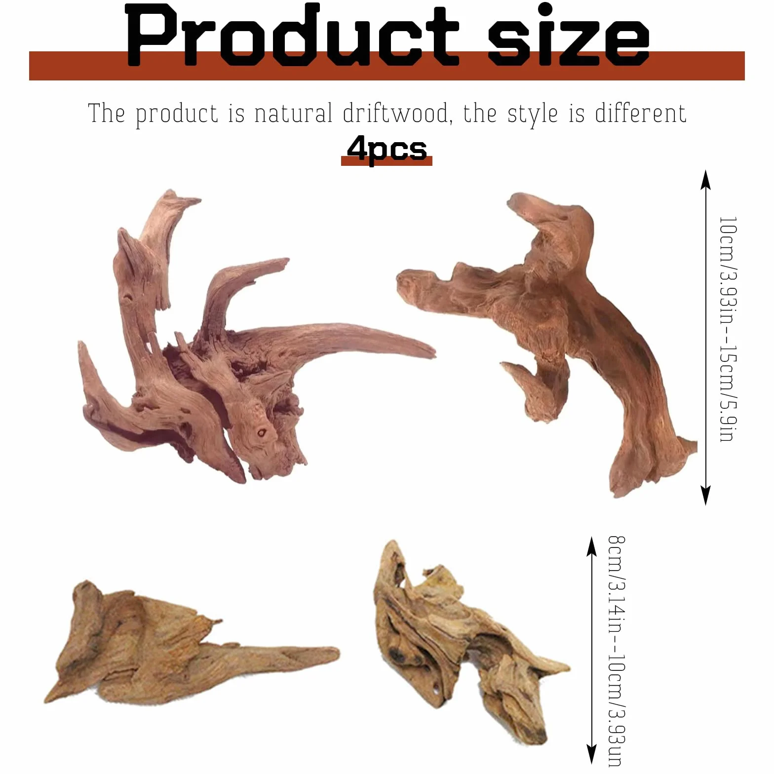 4 Pezzi Legno Acquario Piccolo Soprammobile Legno Galleggiante per Acquario 8-15 CM Decorazioni Acquario Acqua Dolce Decorazione per Acquariologia Rettili Decorazione D'interni