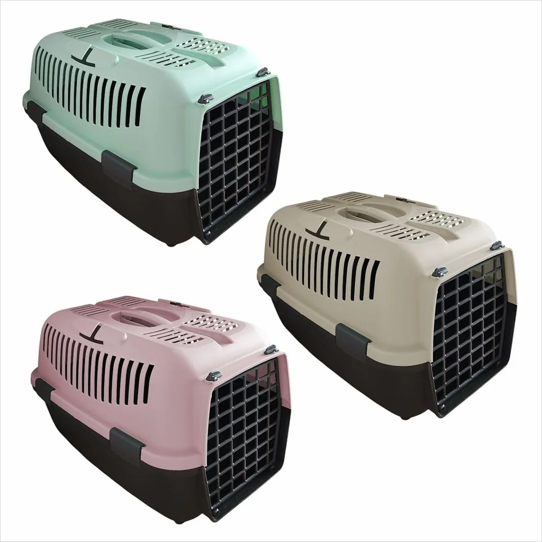 Trasportino Gabbietta Trasporto Animali Domestici Cane e Gatto, Plastica, Max 8 kg, 55x36x35 cm, Colori Assortiti con Fessure di Ventilazione