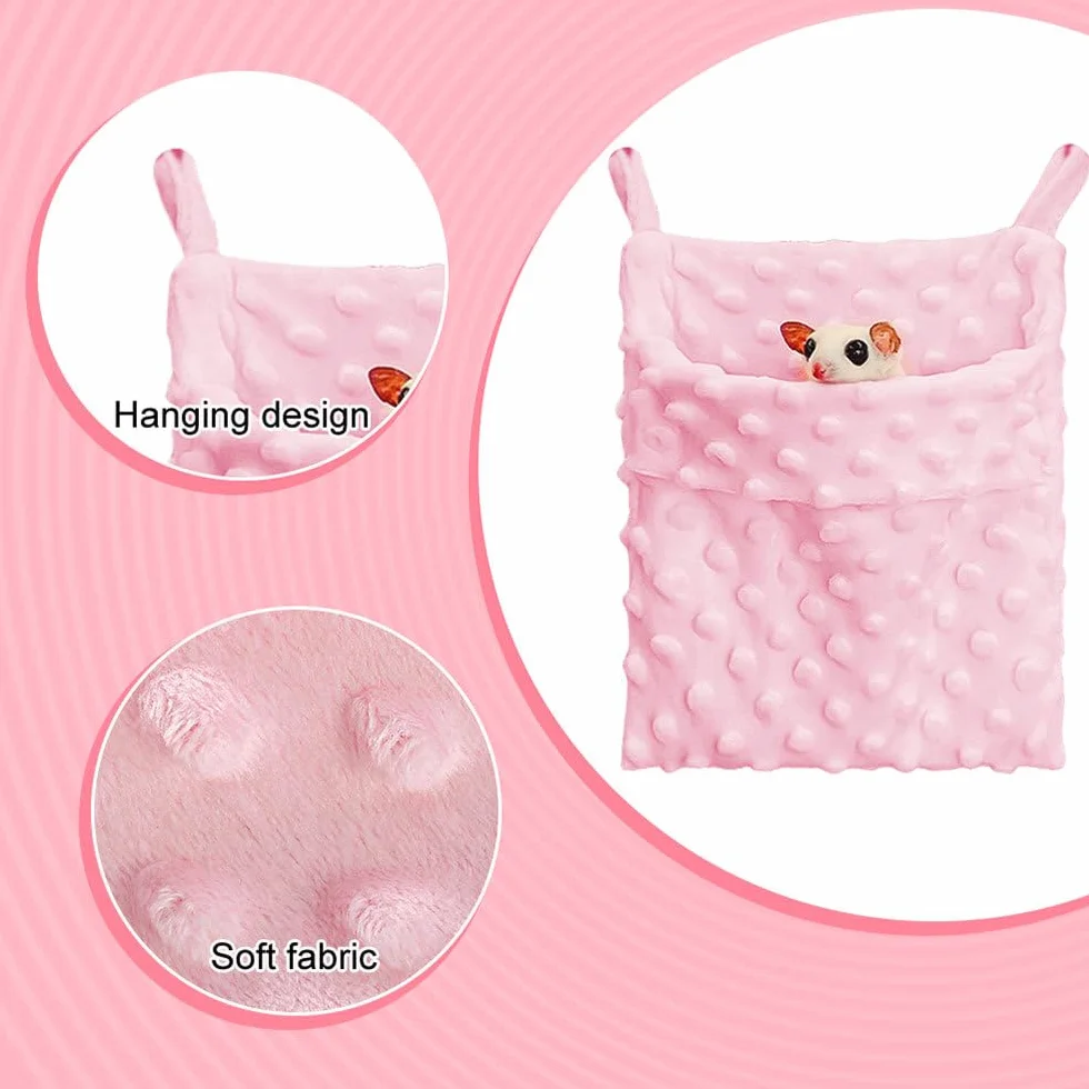 DONGKER Sacco a Pelo per Piccoli Animali, Letto per Criceti con 2 Ganci, Nido Amaca Caldo per Petauri dello Zucchero, Porcellini India, Furetti, Ratti, Ricci