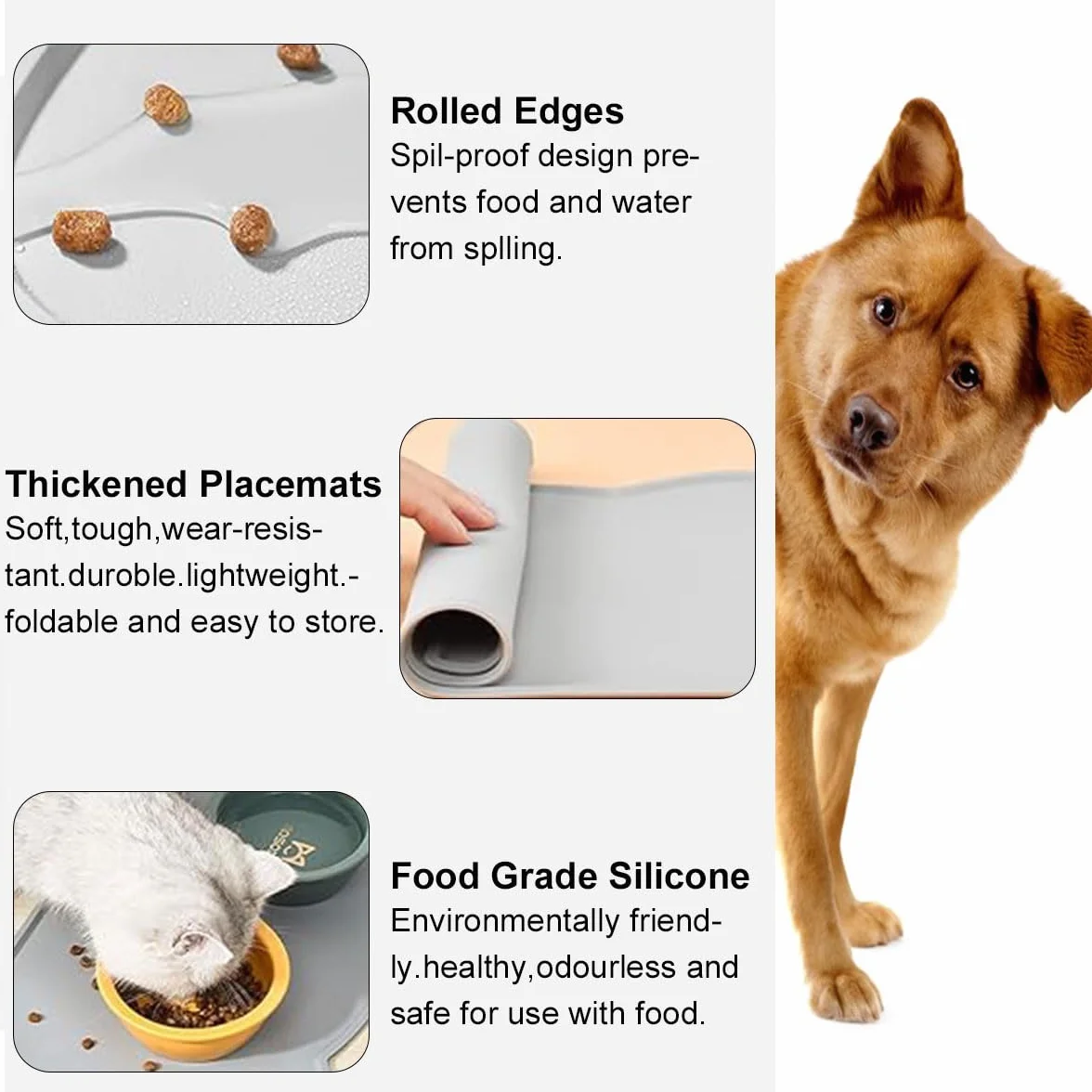 Tappetino Ciotola Cane Gatto,Tappetino per ciotole gatto,Tappetino Ciotola per Cani e Gatti in Silicone,Tappetino Ciotola Cani e Gatti,Antiscivolo Silicone Tappetini Cibo Tappetino Sottociotola