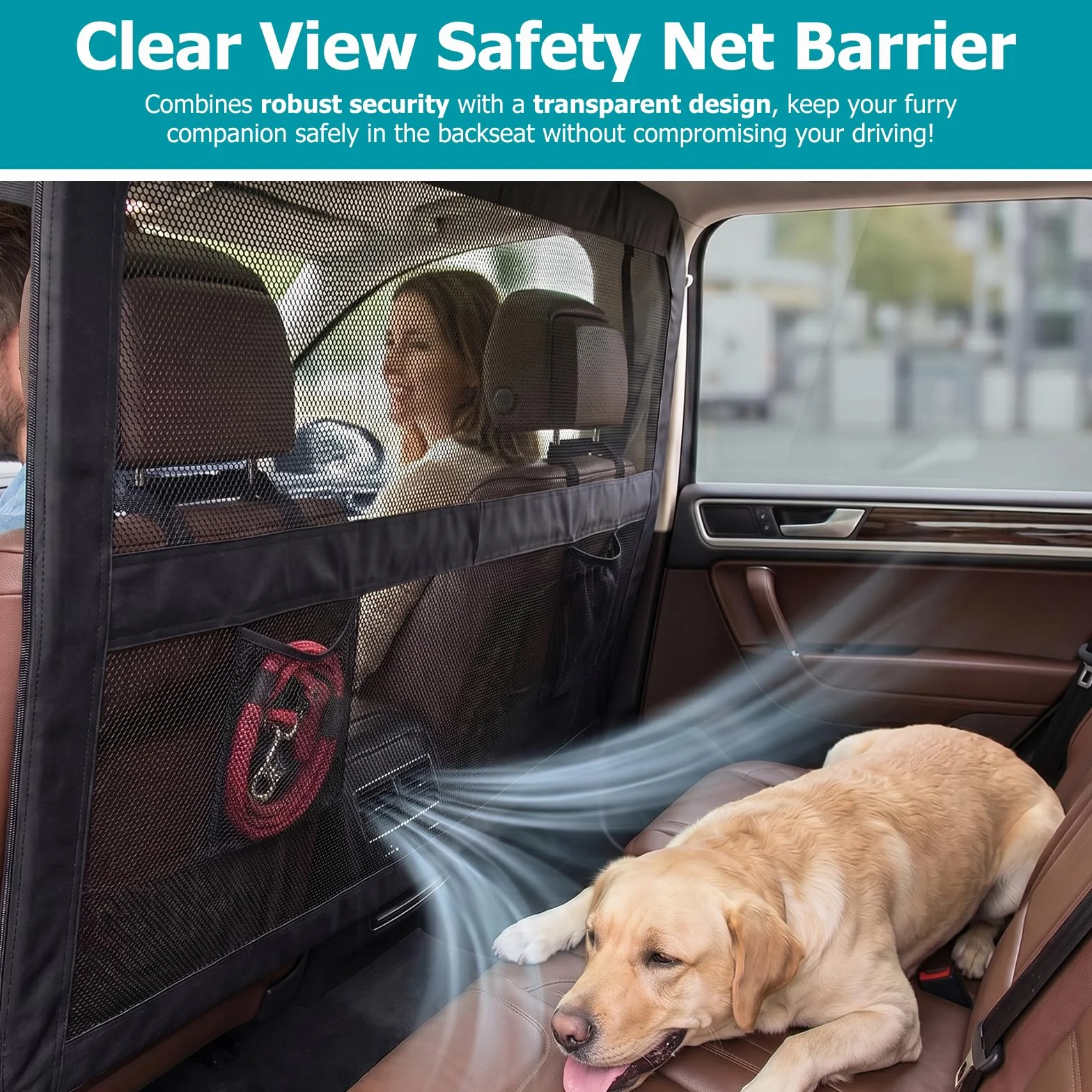 griglia per cani per bagagliaio e sedile posteriore con copertura più ampia, barriera universale per cani per auto e SUV, divisorio per cani con rete trasparente resistente ai morsi e telaio