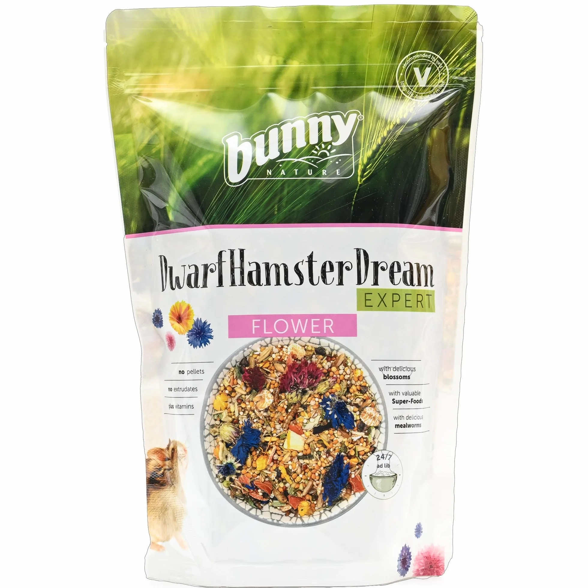 Bunny Nature Dwarfhamster Dream Expert Flower – Piatto naturale superfood con miscela di fiori, cereali, verdure e vermi – Nutrizione equilibrata