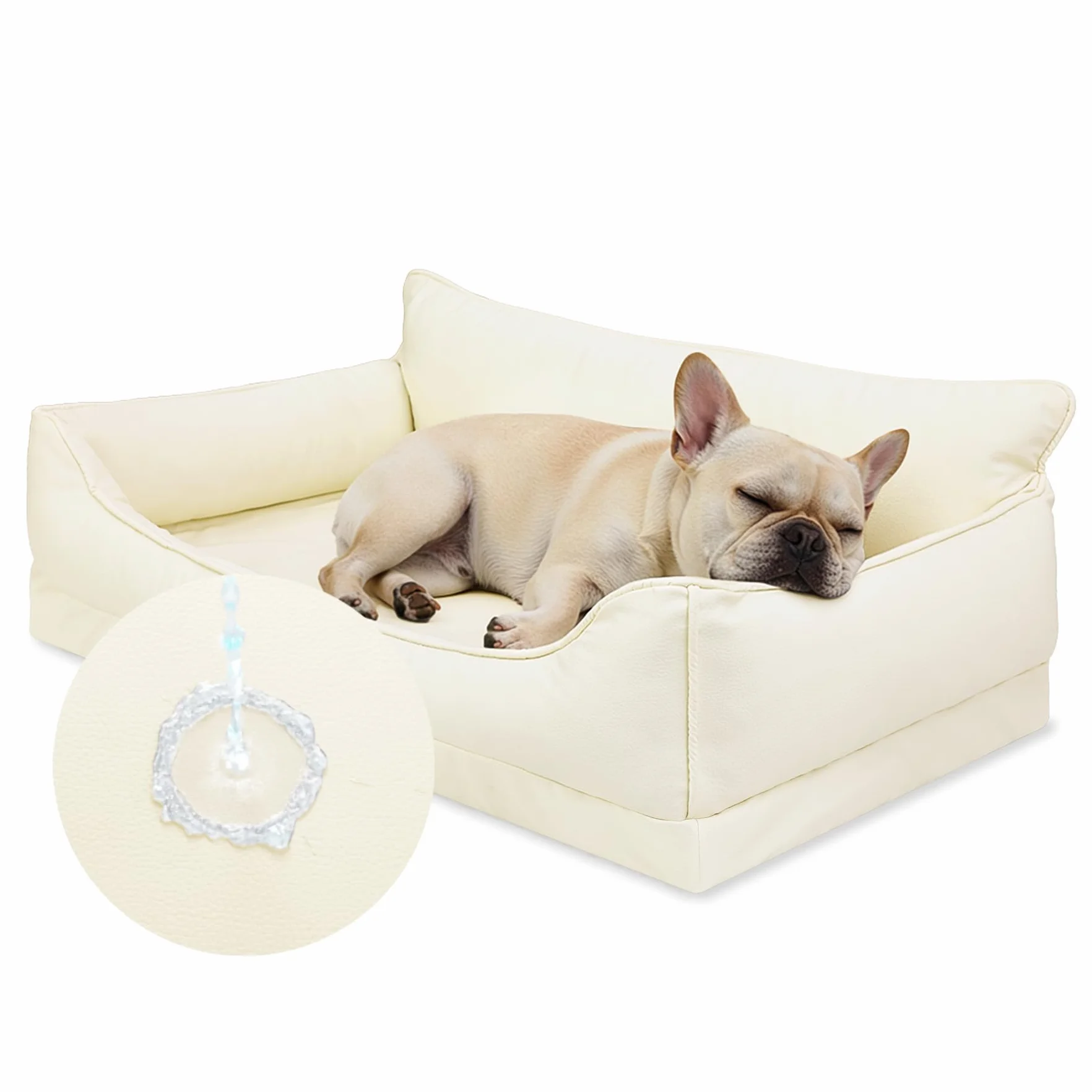 Cuccia Cane Interno Taglia Piccola 73x45 cm Ecopelle Beige Impermeabile con 4 Bordi Alti Cuscino Rimovibile Lavabile Antiscivolo