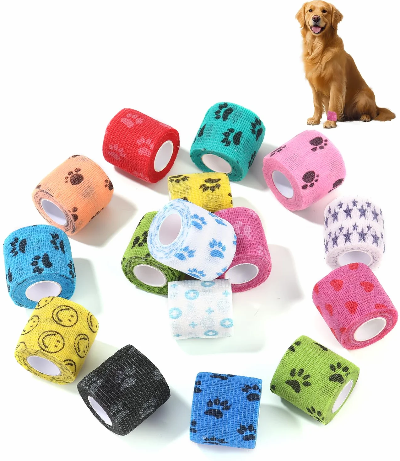 16PCS Pet Bendaggio Coesivo Benda Elastica Autoadesiva per Animal,Colore Benda Elastica,Caviglia Animali Domestici/Atleta/Ferito,Non Tessuto Bendaggio Fasciatura,Coesive Bendaggio Elastico Mani