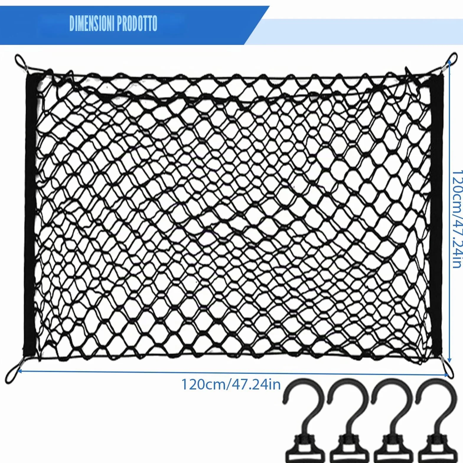 GOMETY Griglia di protezione per auto, rete di separazione per cani, 120 x 90 cm, doppio strato di polipropilene con 4 ganci, rete universale per cani di sicurezza per animali domestici, divisorio