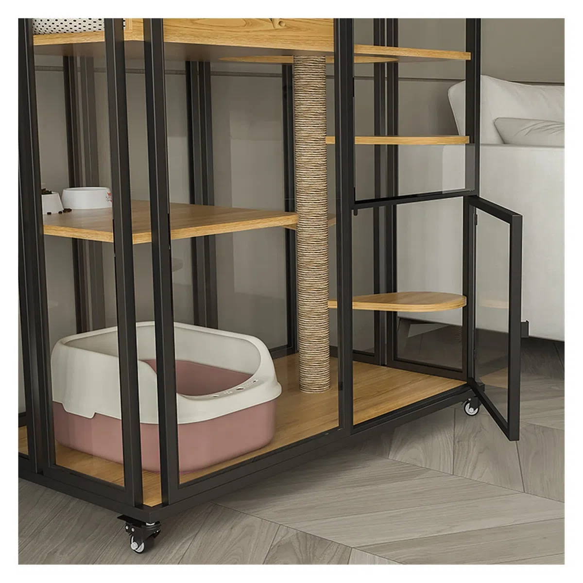 Casa del Gatto Gabbia for Gatti Villa for Gatti in Vetro Super Grande Spazio lettiera for Gatti gabinetto for Gatti a Tre Piani for Uso Domestico al Coperto (B) Gabbia per Gatti