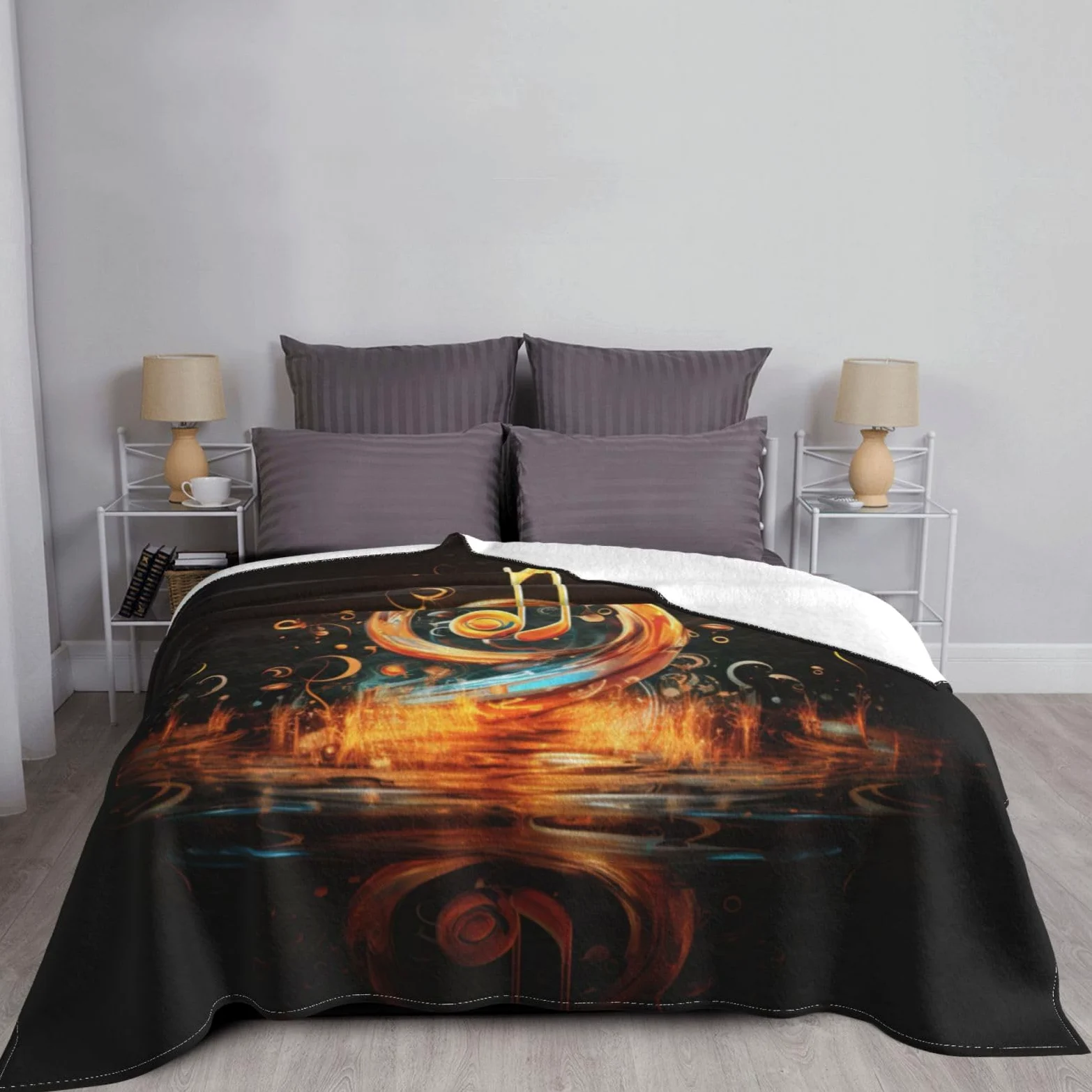 Coperta decorativa morbida e calda in flanella per bambini, cane, gatto, 127 x 152 cm, stampa con simboli musicali