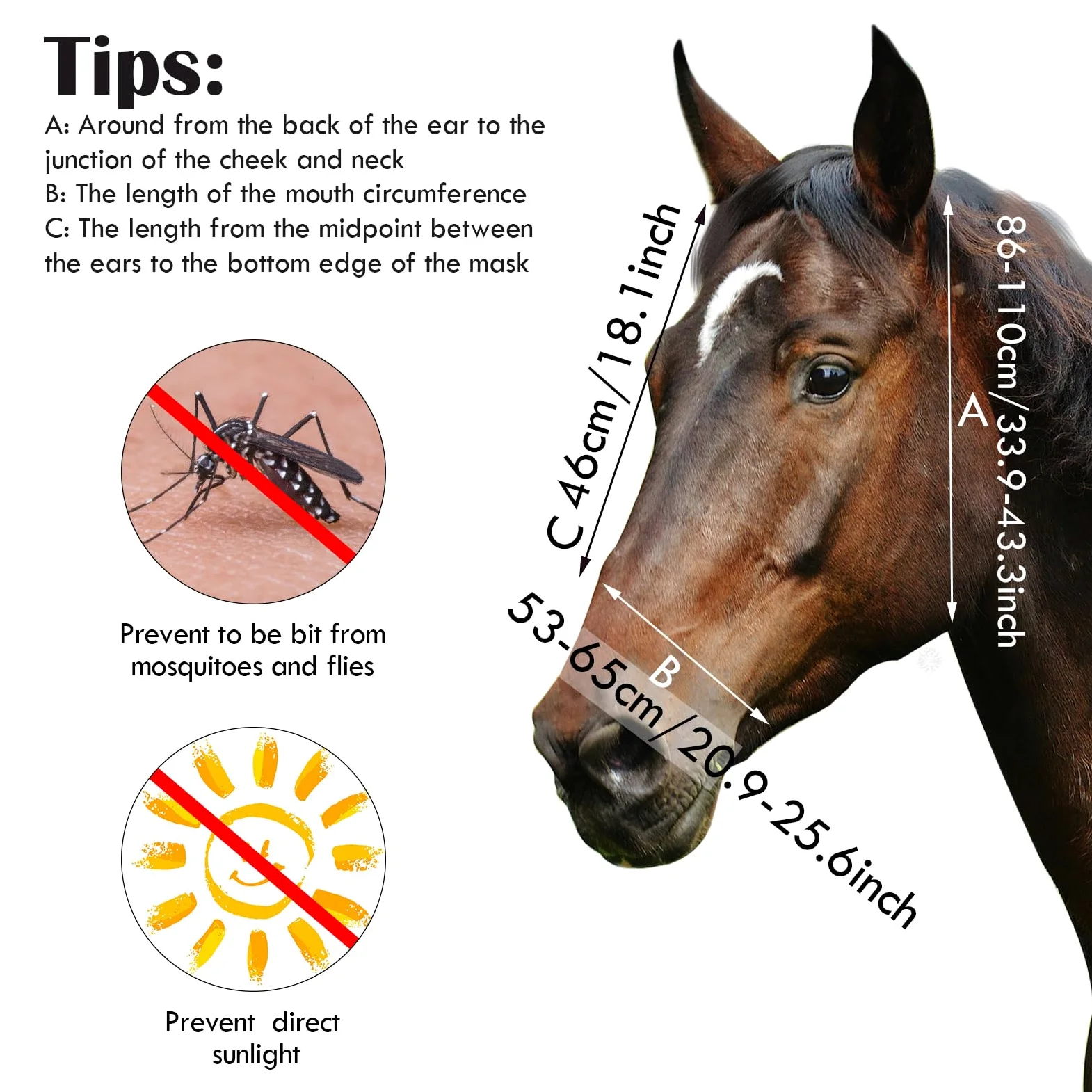 Qualirey 8 pezzi maschera per mosca cavallo confortevole maschera per cavallo con orecchie morbida elasticità antimosche protezione solare per cavallo (grande)